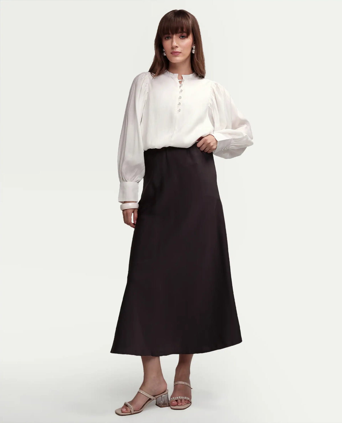 Rareism Women's Ceca Off White Viscose Blend Full Sleeve Relaxed Fit Plain Top