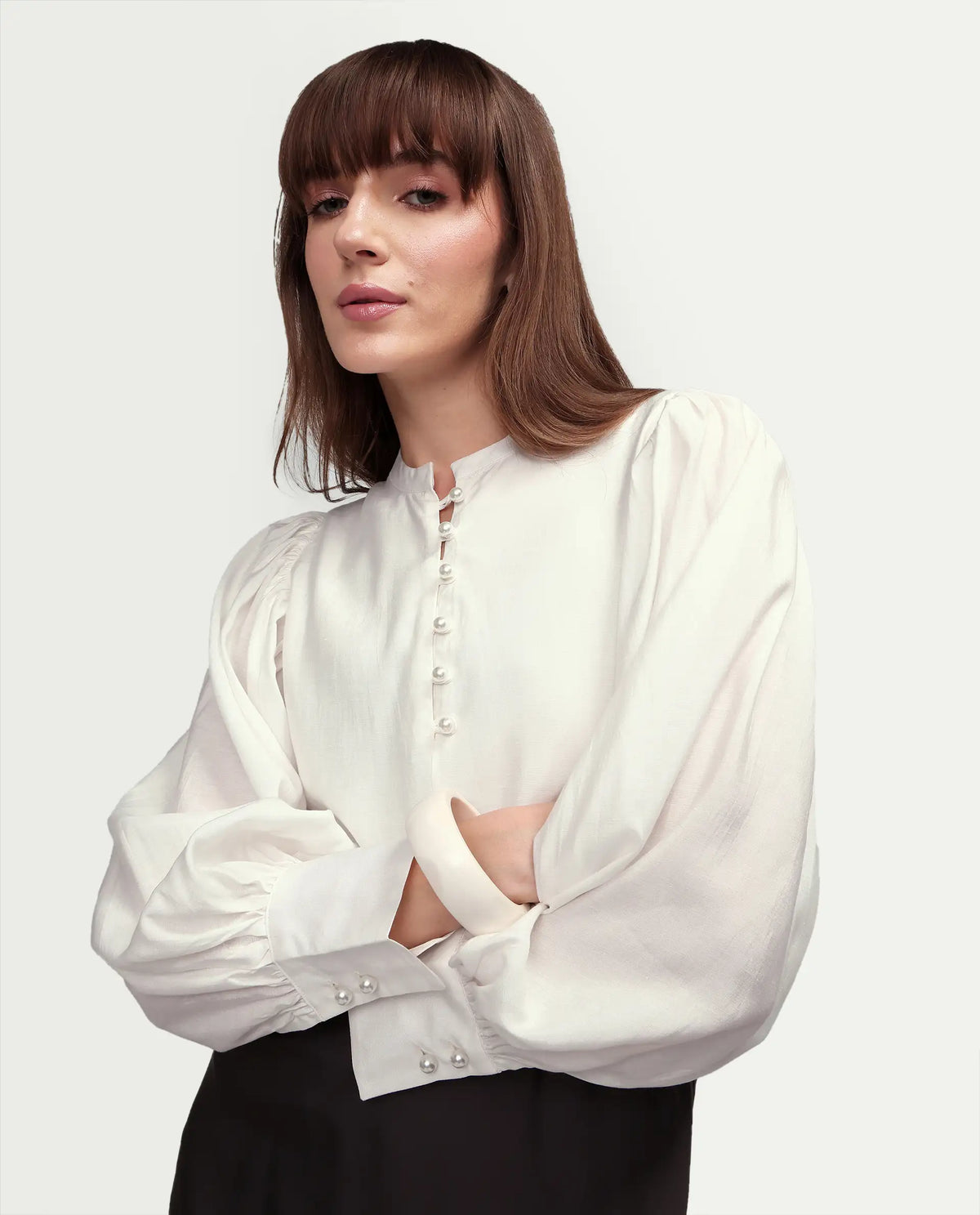 Rareism Women's Ceca Off White Viscose Blend Full Sleeve Relaxed Fit Plain Top