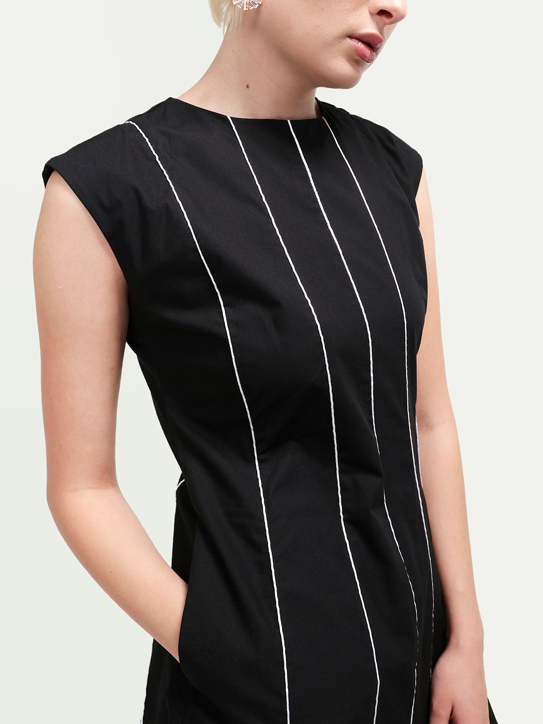 Rareism Women's Celia Black Cotton Sleeveless A-Line Plain Dress