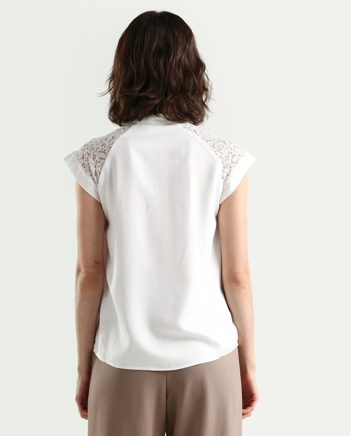 Rareism Women's Cida Off White Cotton Satin Half Sleeve Regular Fit Plain Top