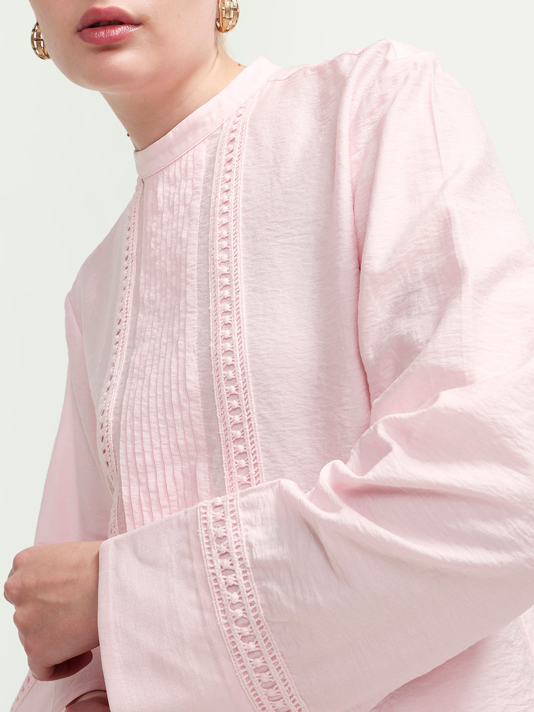 Rareism Women's Cilu Light Pink Viscose Blend Full Sleeve Relaxed Fit Plain Top