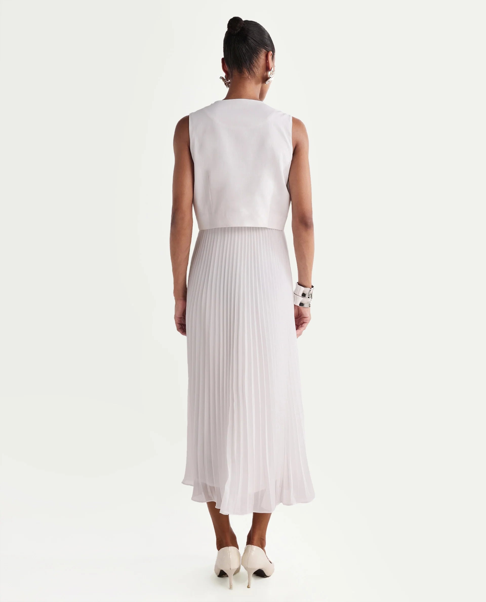 Rareism Women's Mace Off White Cotton Blend Sleeveless V-Neck A-Line Dress