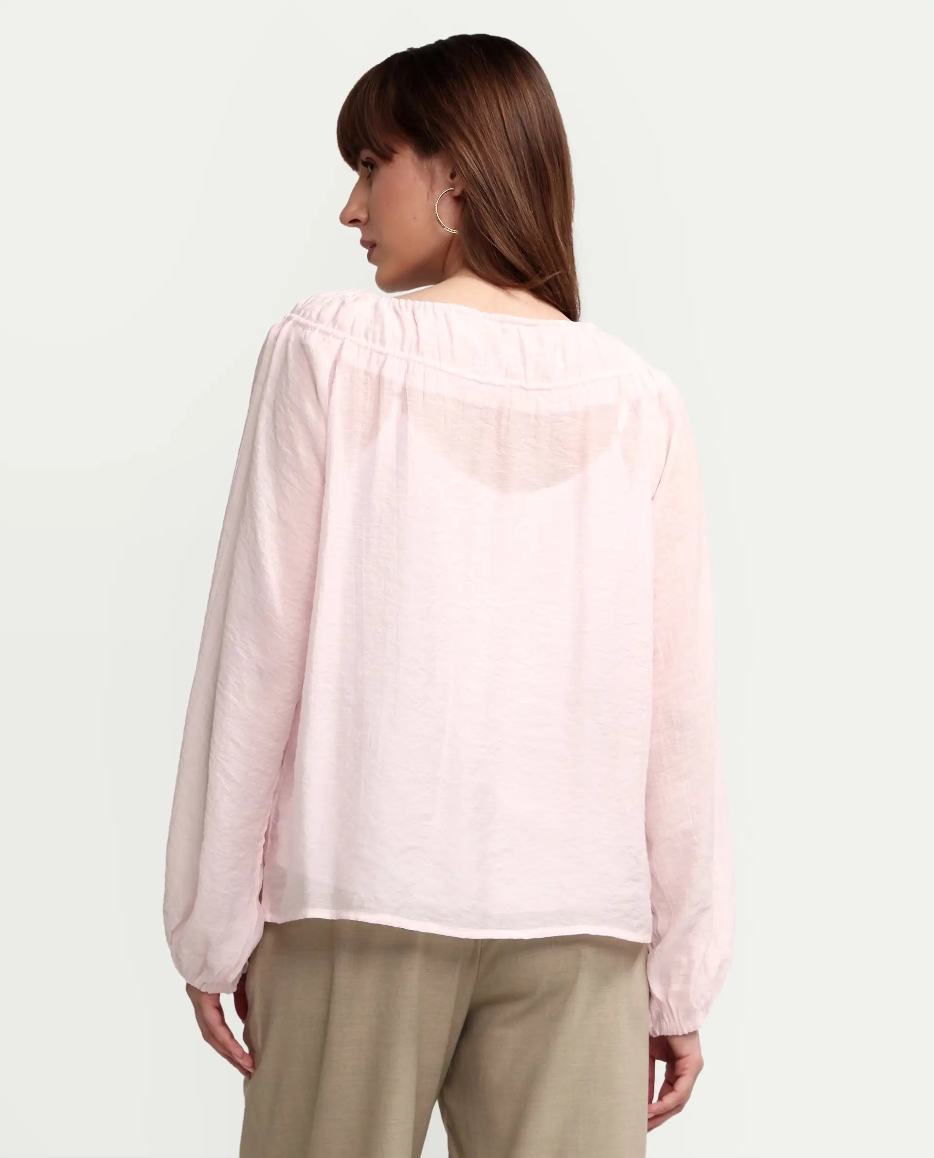 Rareism Women's Mirino Light Pink Viscose Full Sleeve Boat Neck Regular Top