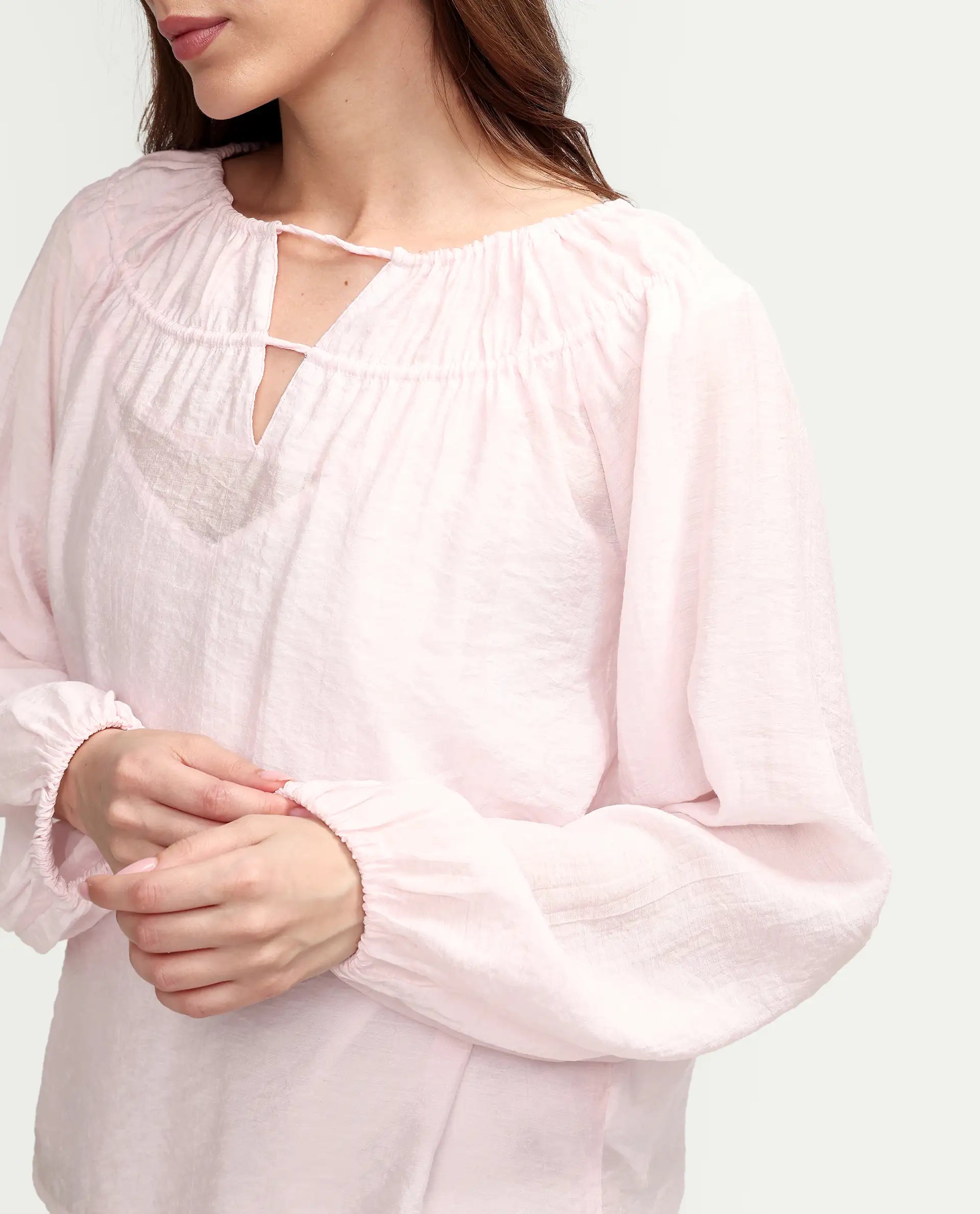 Rareism Women's Mirino Light Pink Viscose Full Sleeve Boat Neck Regular Top