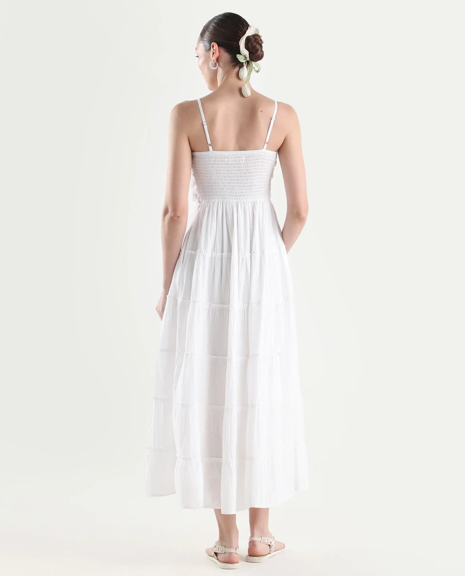 Rareism Women's Moanna Off White Cotton Sleeveless Square Neck Fit And Flare Dress