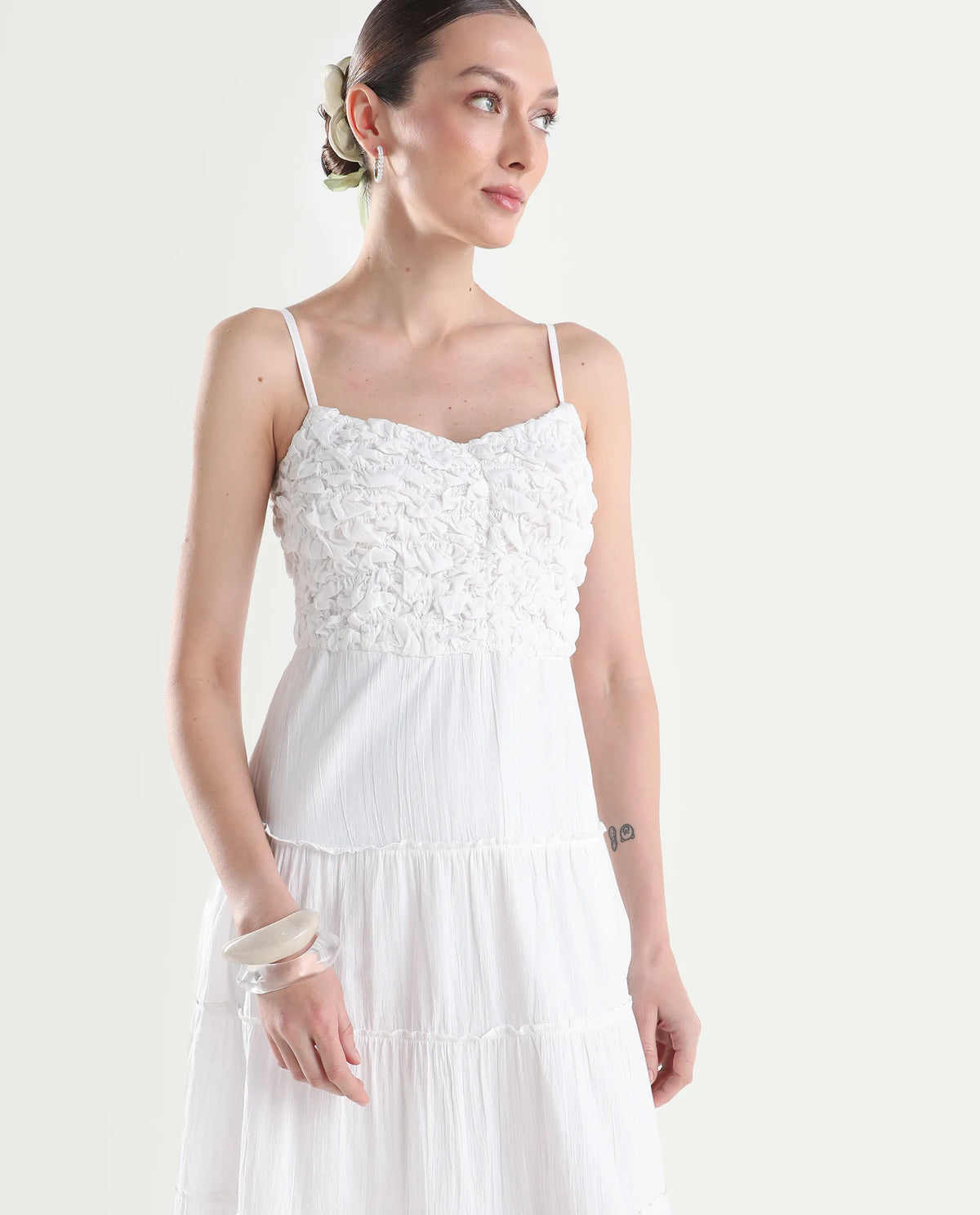 Rareism Women's Moanna Off White Cotton Sleeveless Square Neck Fit And Flare Dress