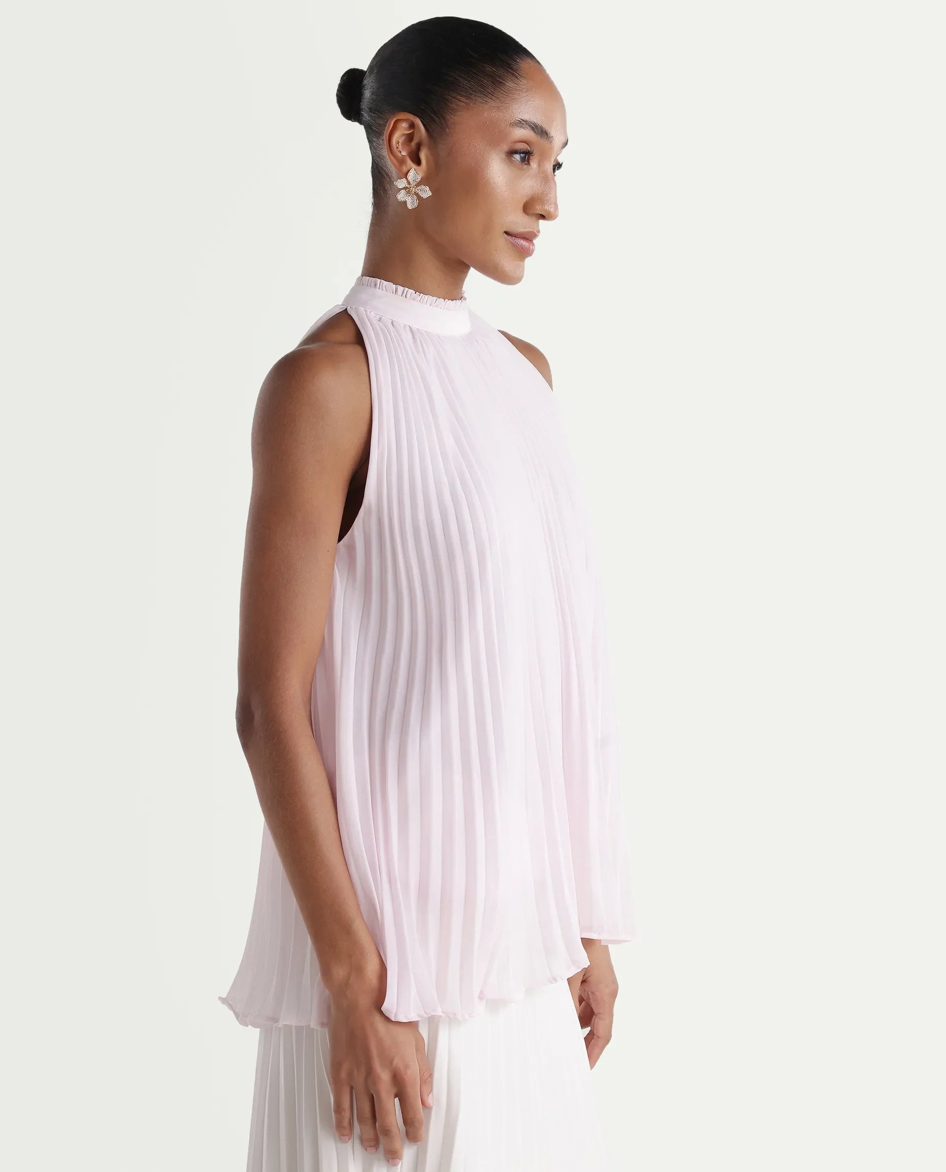 Rareism Women's Moxy Light Pink Polyester Sleeveless Halter Neck Regular Top