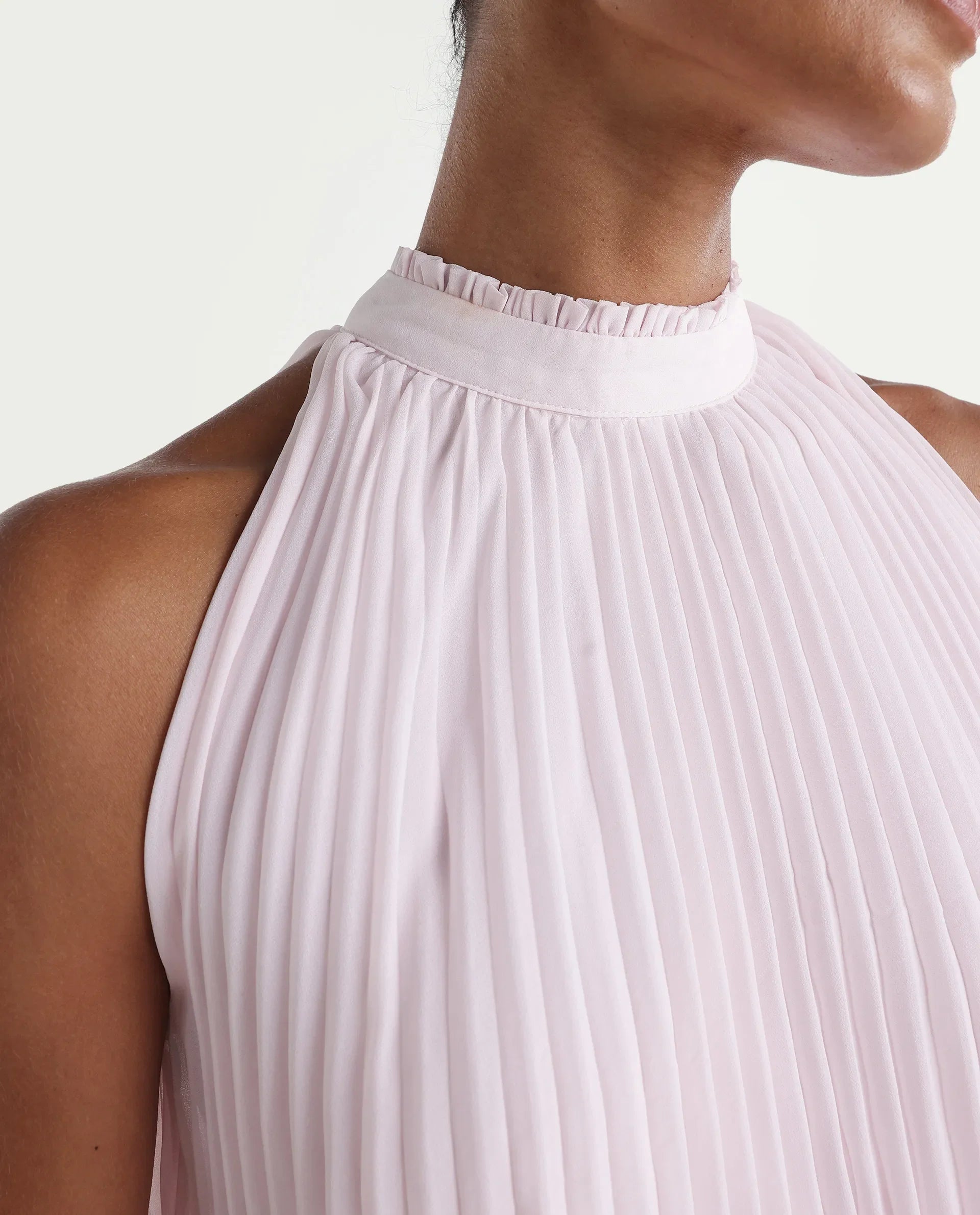 Rareism Women's Moxy Light Pink Polyester Sleeveless Halter Neck Regular Top