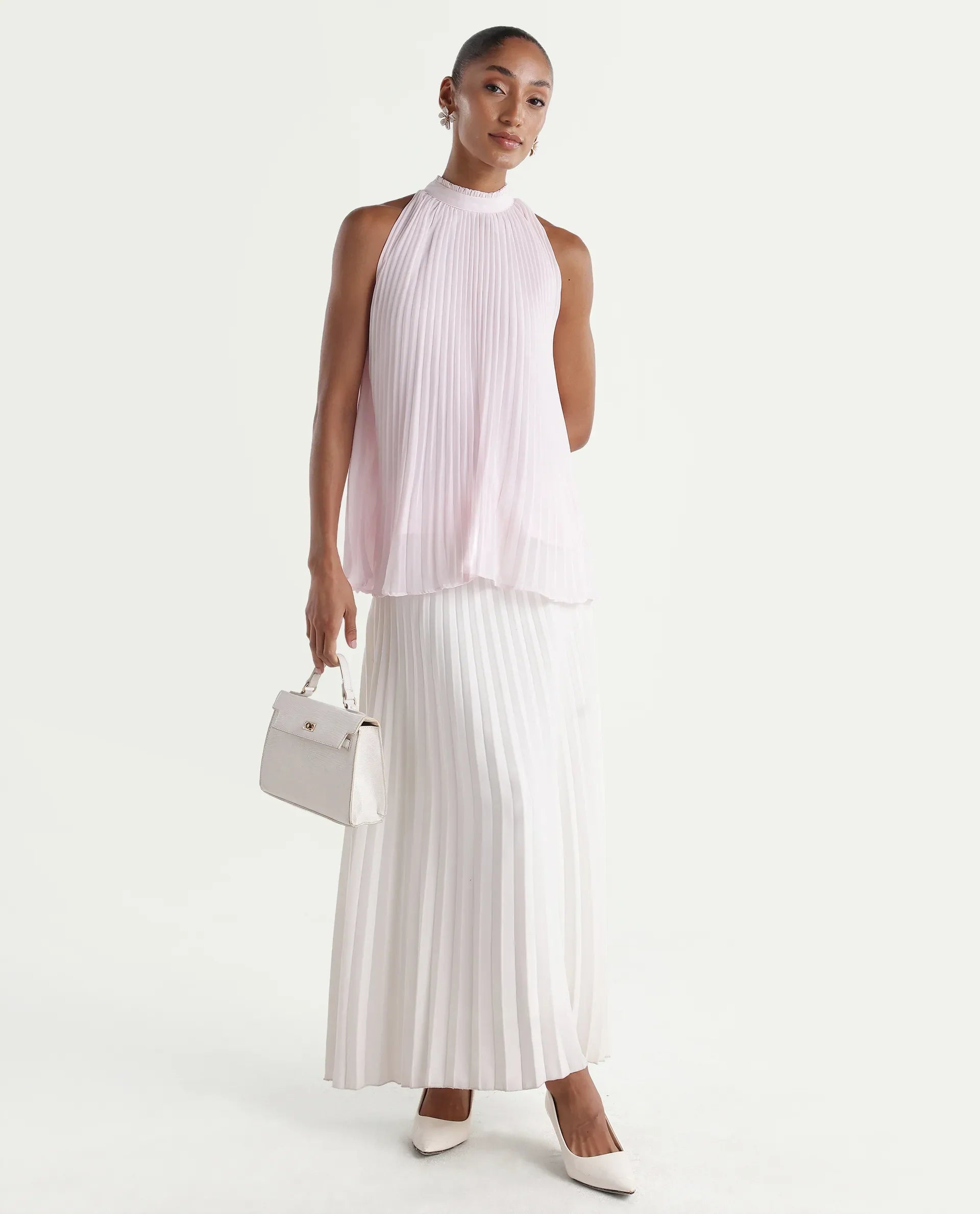 Rareism Women's Moxy Light Pink Polyester Sleeveless Halter Neck Regular Top