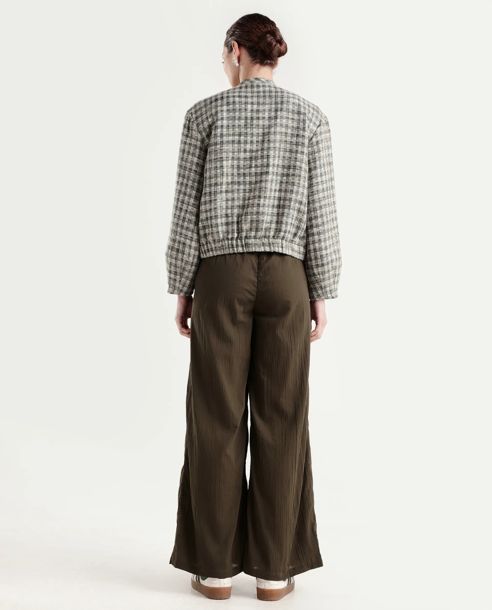 Rareism Women's Ronuzy Olive Cotton Wrap Plain Trouser