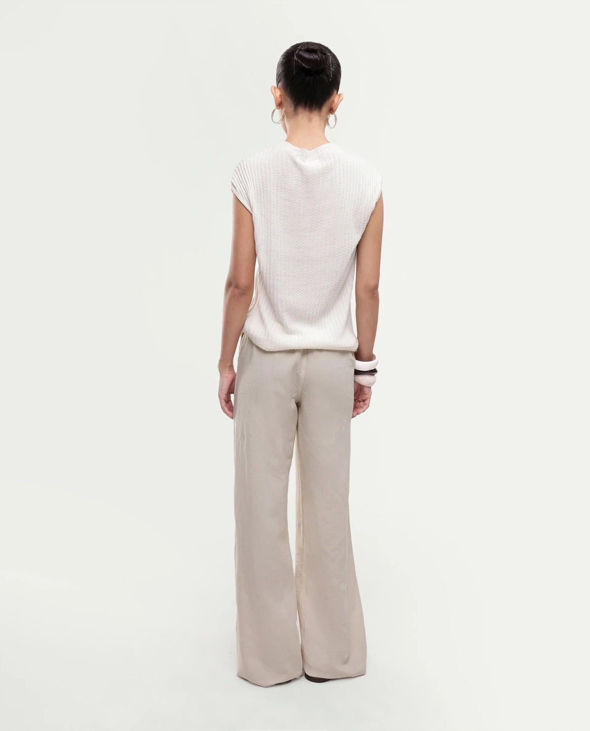 Rareism Women's Uniq Beige Linen Blend Fabric Straight Plain Trouser