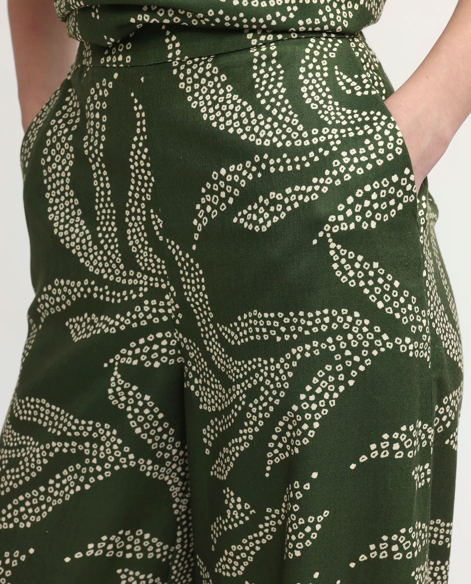 Rareism Women's Vadir-B Olive Polyester Wide Abstract Print Trouser