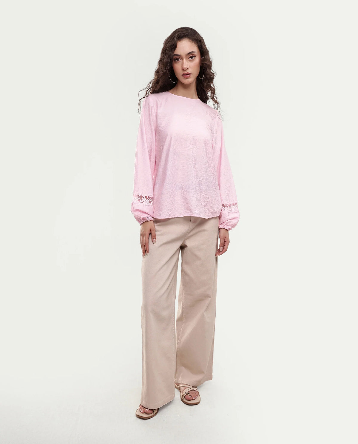 Rareism Women's Vaeli Light Pink Viscose Blend Full Sleeve Crew Neck Relaxed Top