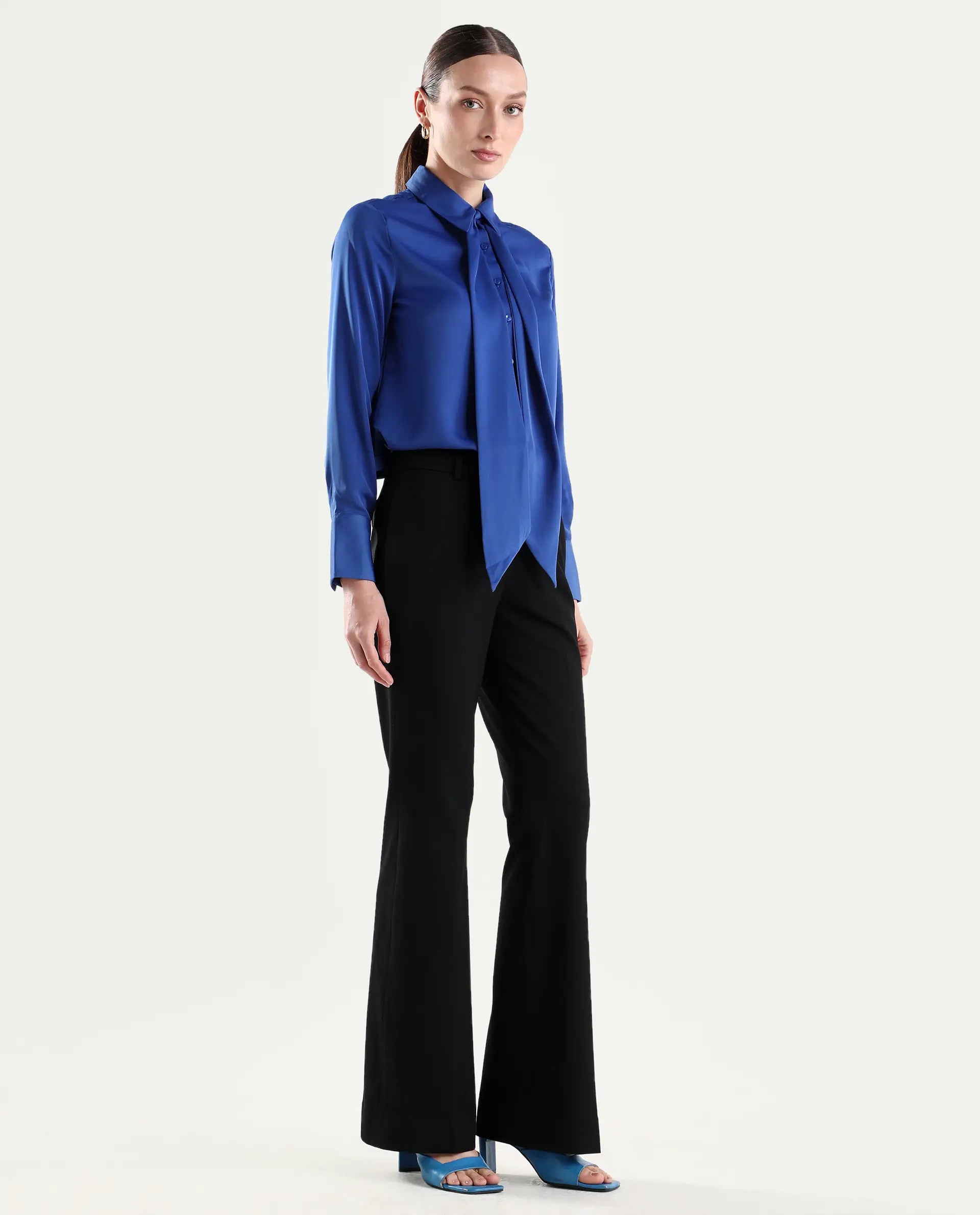 Rareism Women's Frare Black Polyester Blend Fabric Bootcut Plain Trouser