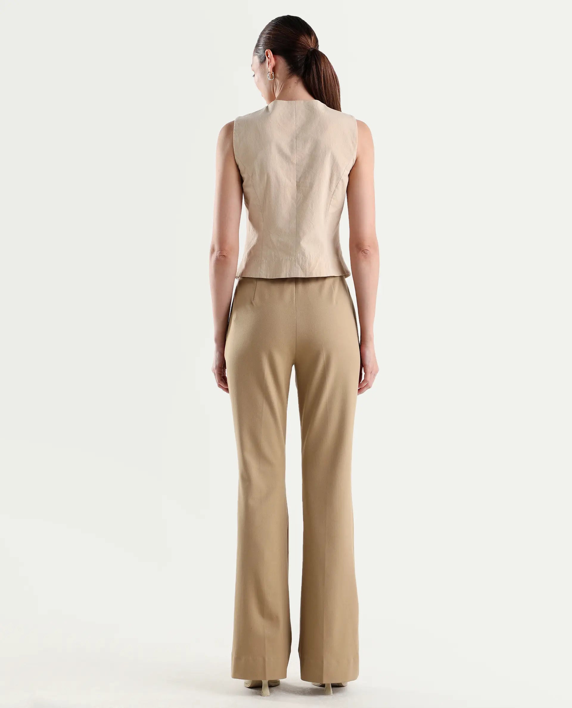 Rareism Women's Frare Khaki Viscose Bootcut Plain Trouser
