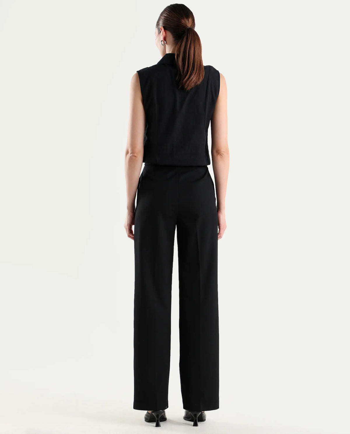 Rareism Women's Srait-1 Black Polyester Blend Fabric Straight Plain Trouser