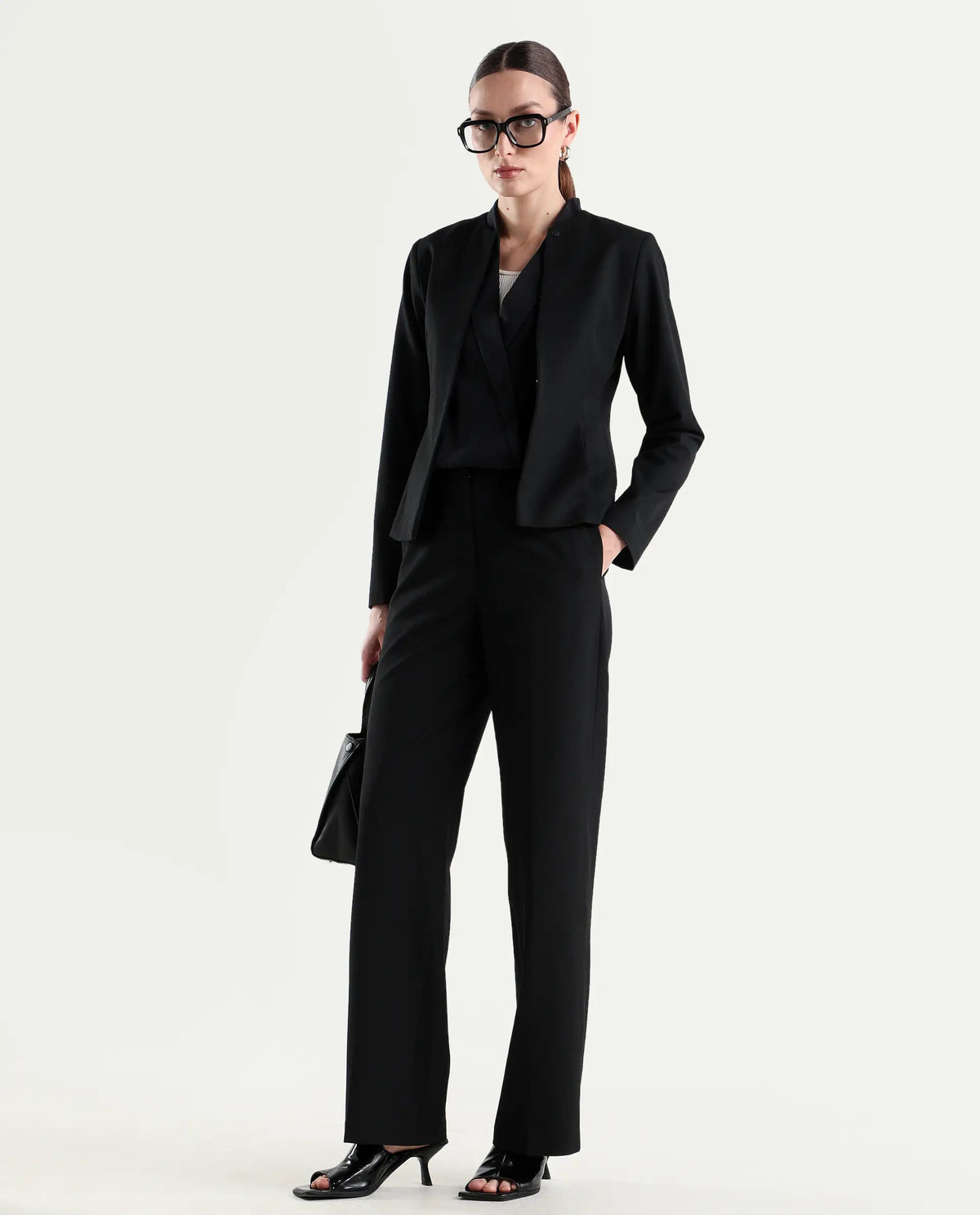 Rareism Women's Srait-1 Black Polyester Blend Fabric Straight Plain Trouser