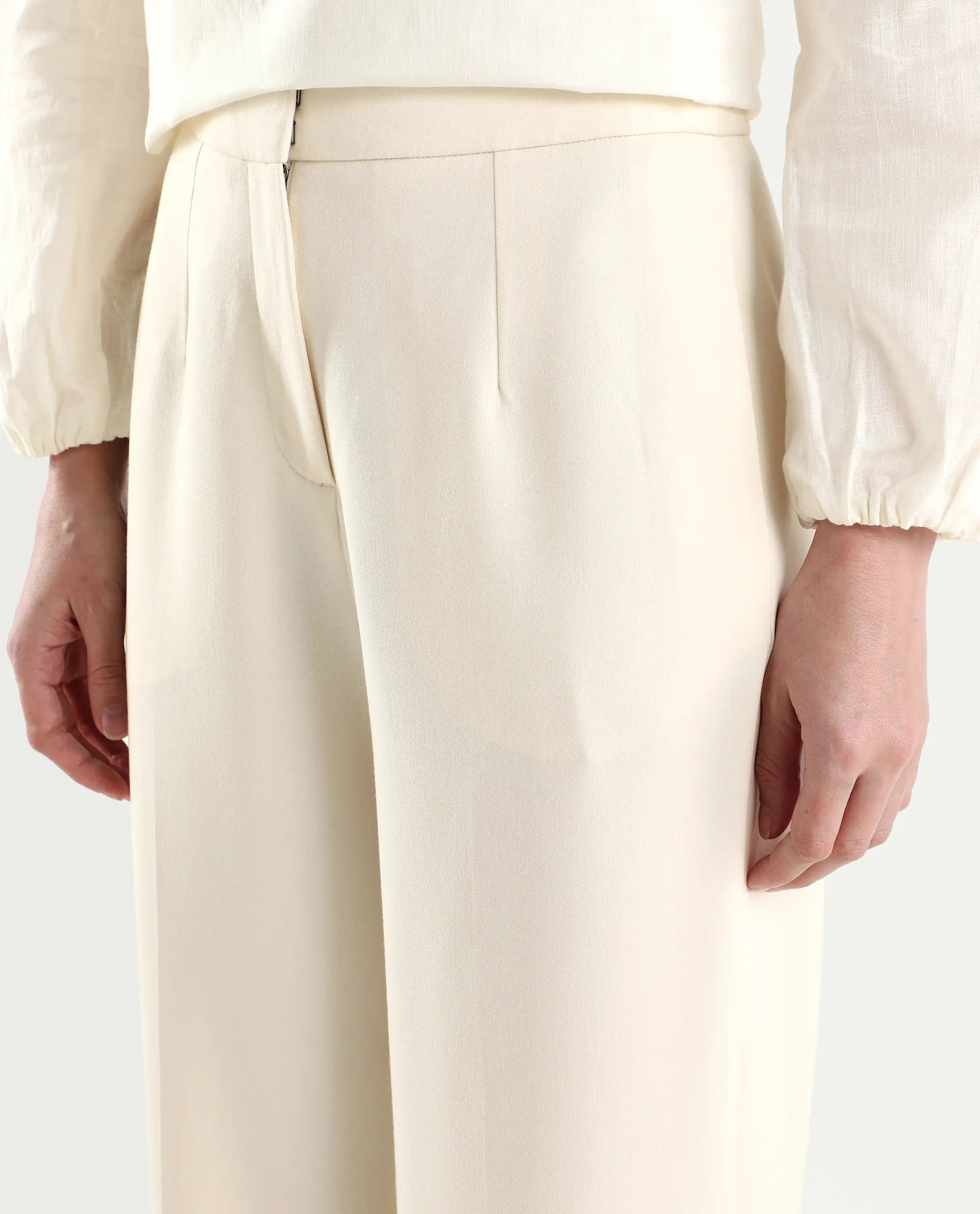 Rareism Women's Srait-1 Off White Viscose Fabric Straight Plain Trouser