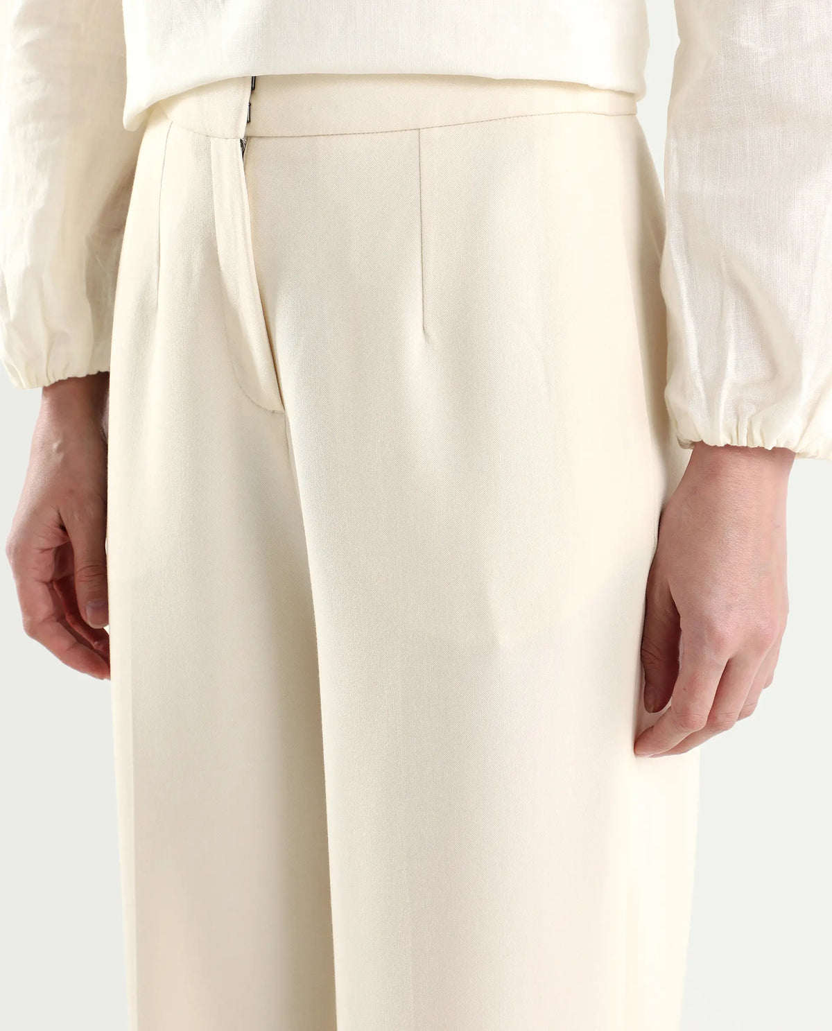 Rareism Women's Srait-1 Off White Polyester Blend Fabric Straight Plain Trouser