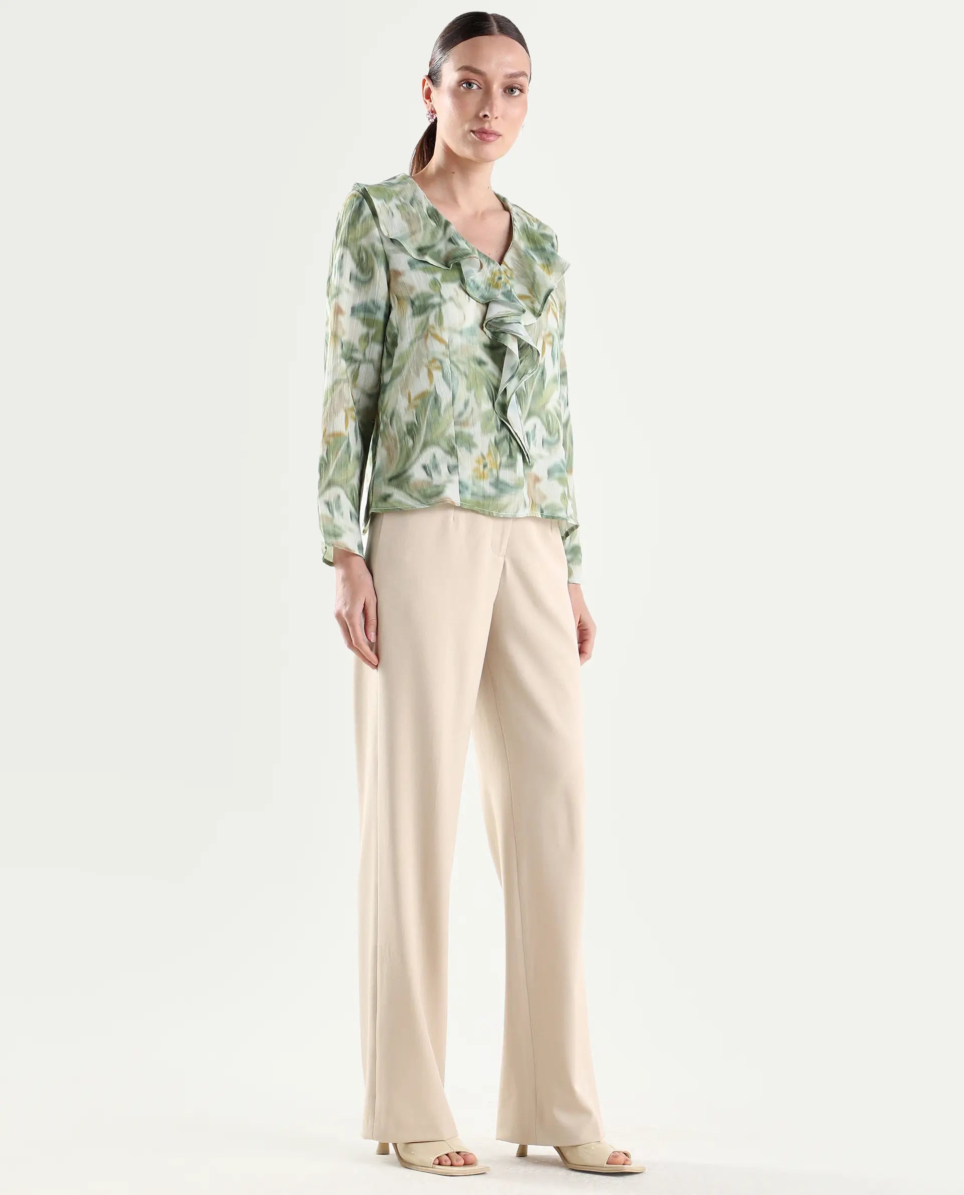 Rareism Women's Srait-1 Beige Viscose Fabric Straight Plain Trouser