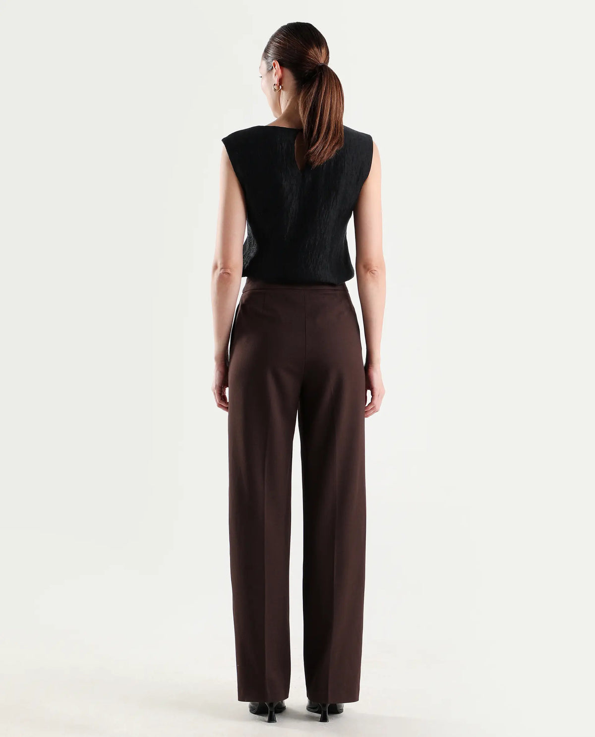 Rareism Women's Srait-1 Brown Polyester Blend Fabric Straight Plain Trouser
