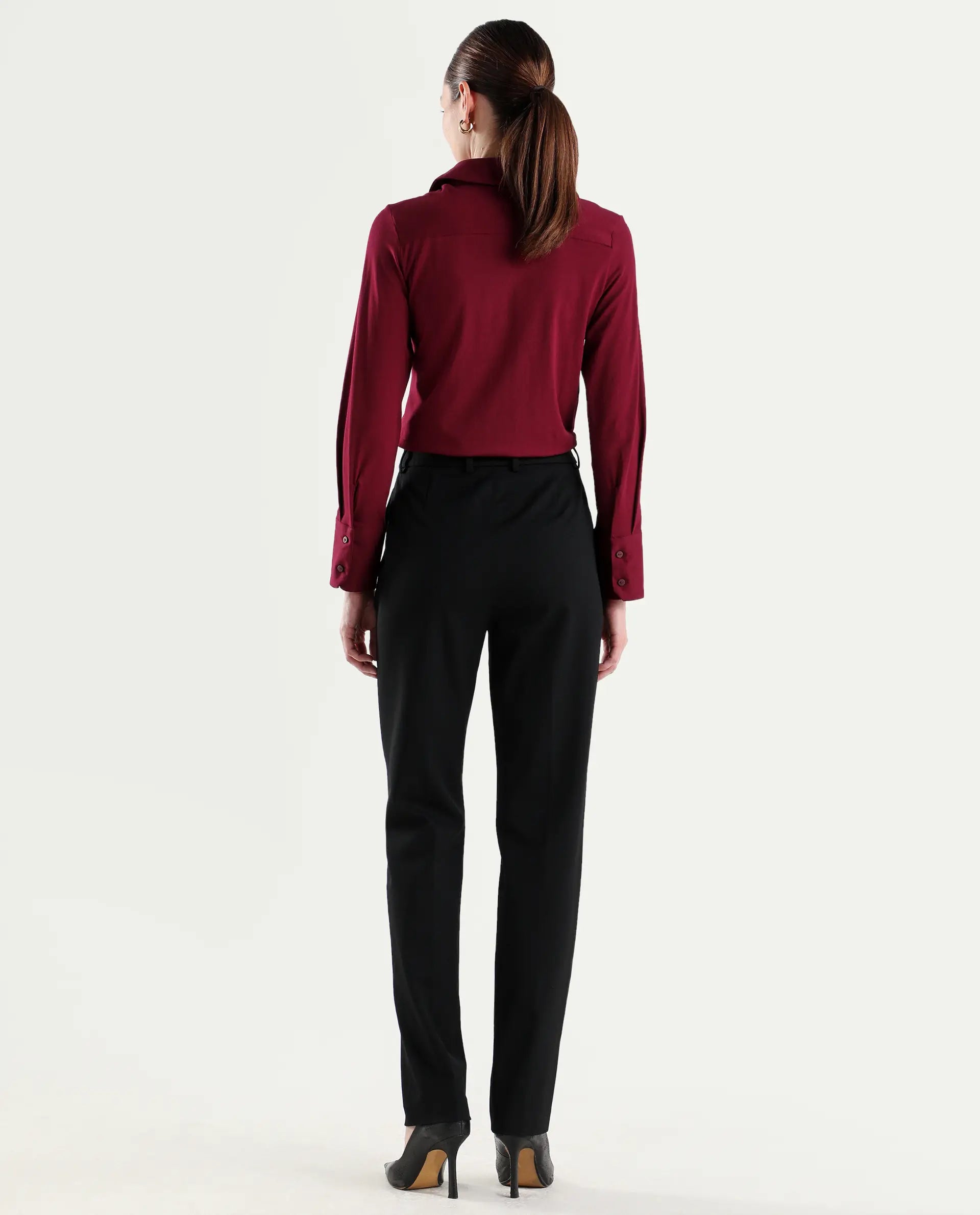 Rareism Women's Paper Black Viscose Lycra Tapered Plain Trouser