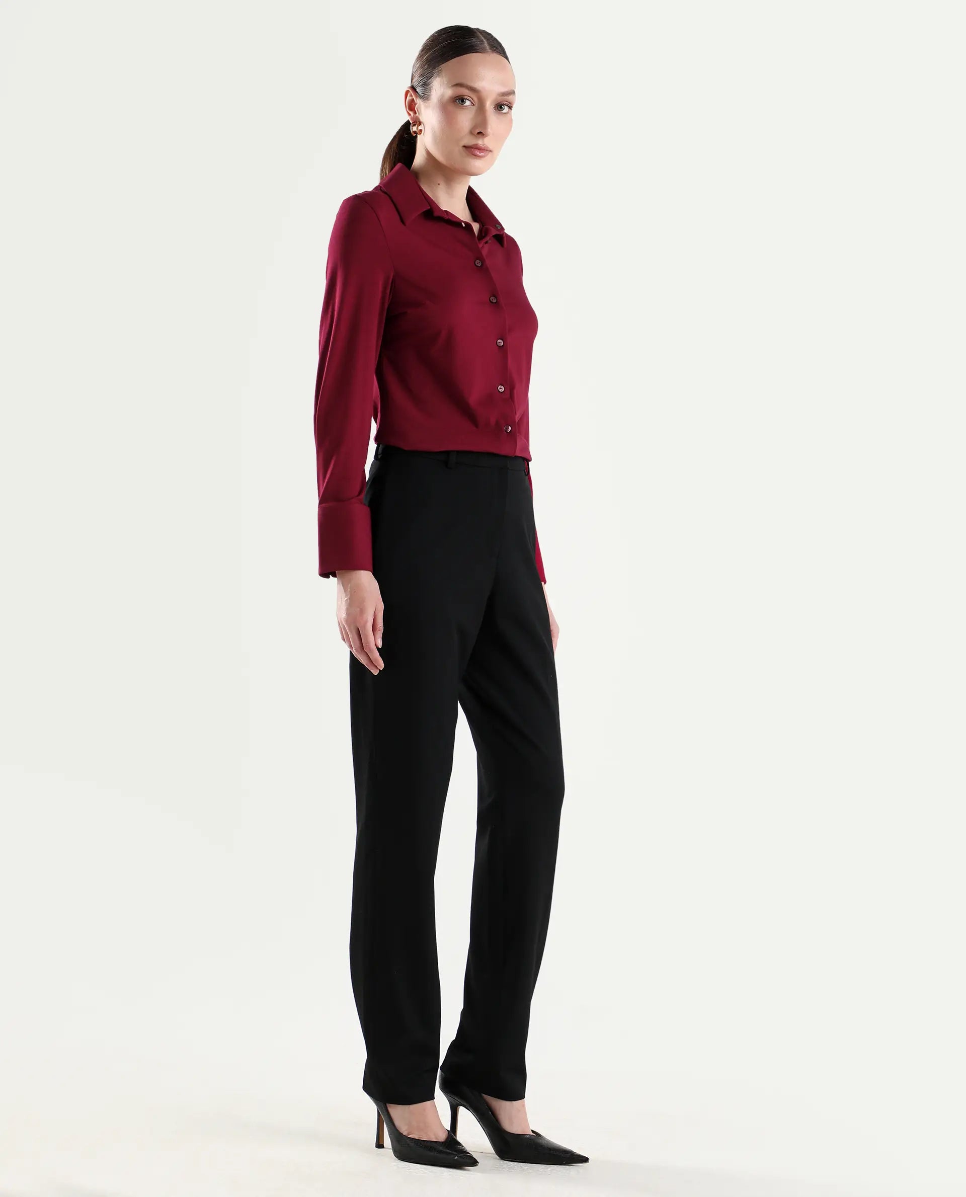 Rareism Women's Paper Black Viscose Lycra Tapered Plain Trouser