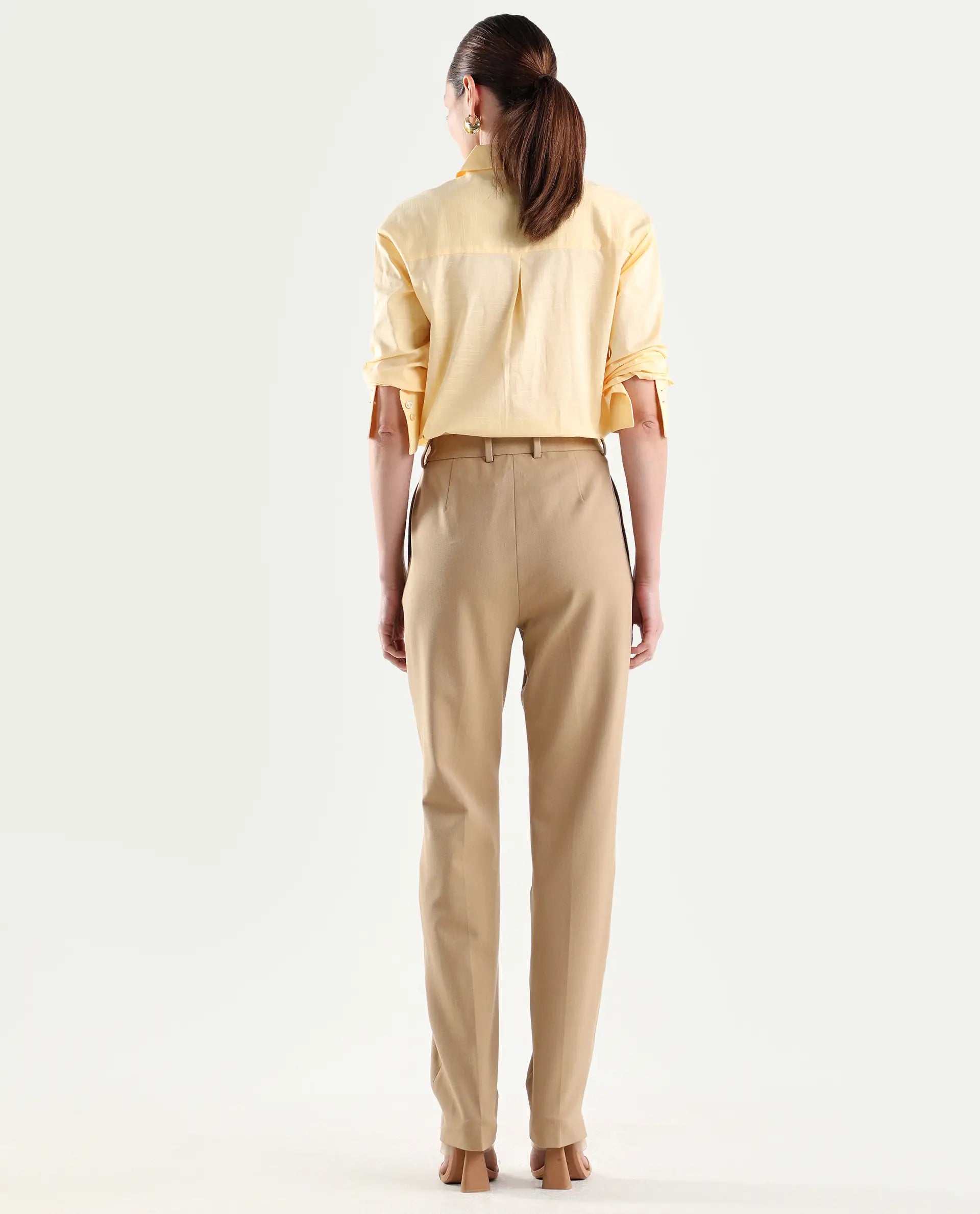 Rareism Women's Paper Khaki Polyester Blend Tapered Plain Trouser