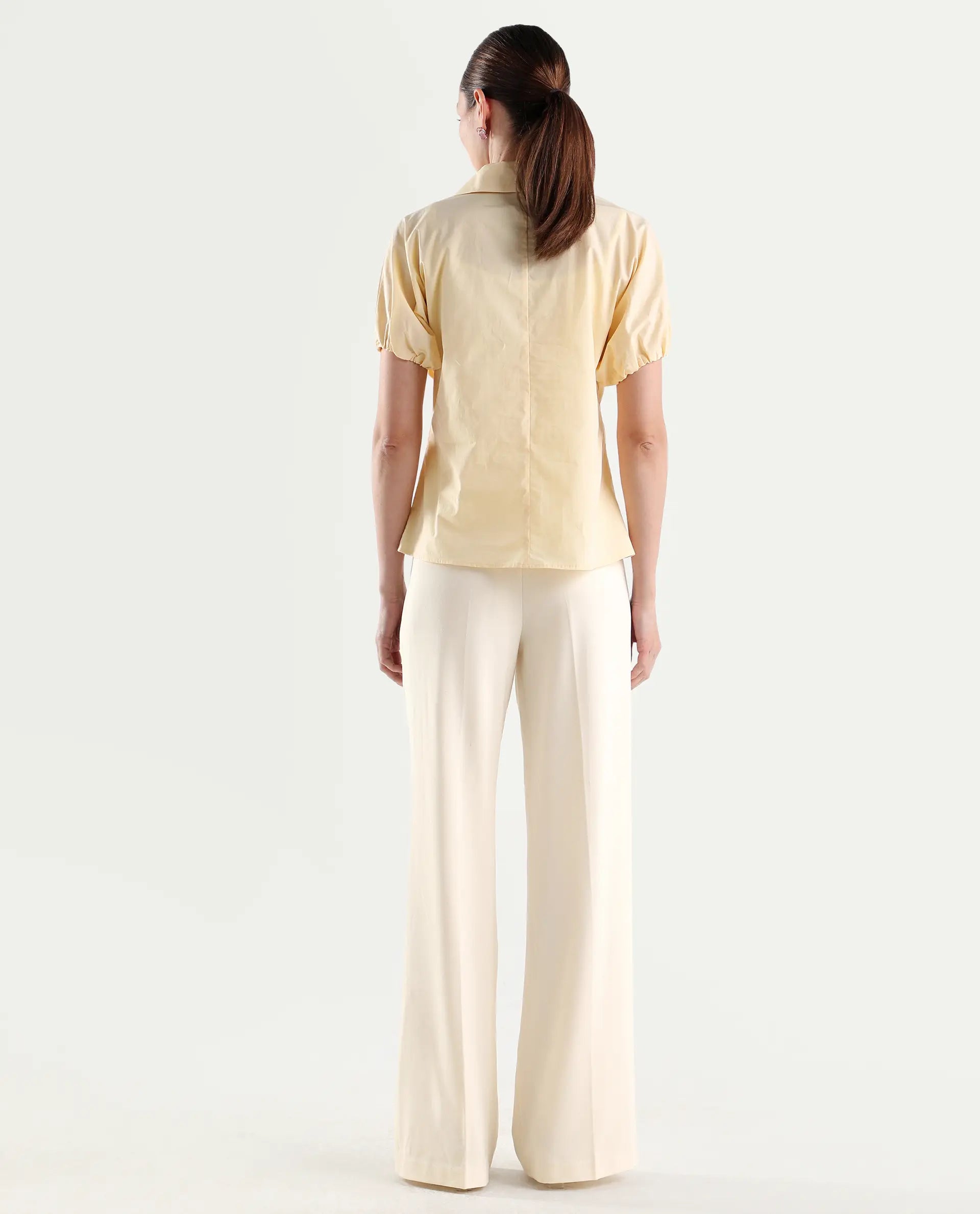 Rareism Women's Widy Off White Polyester Blend Wide Plain Trouser