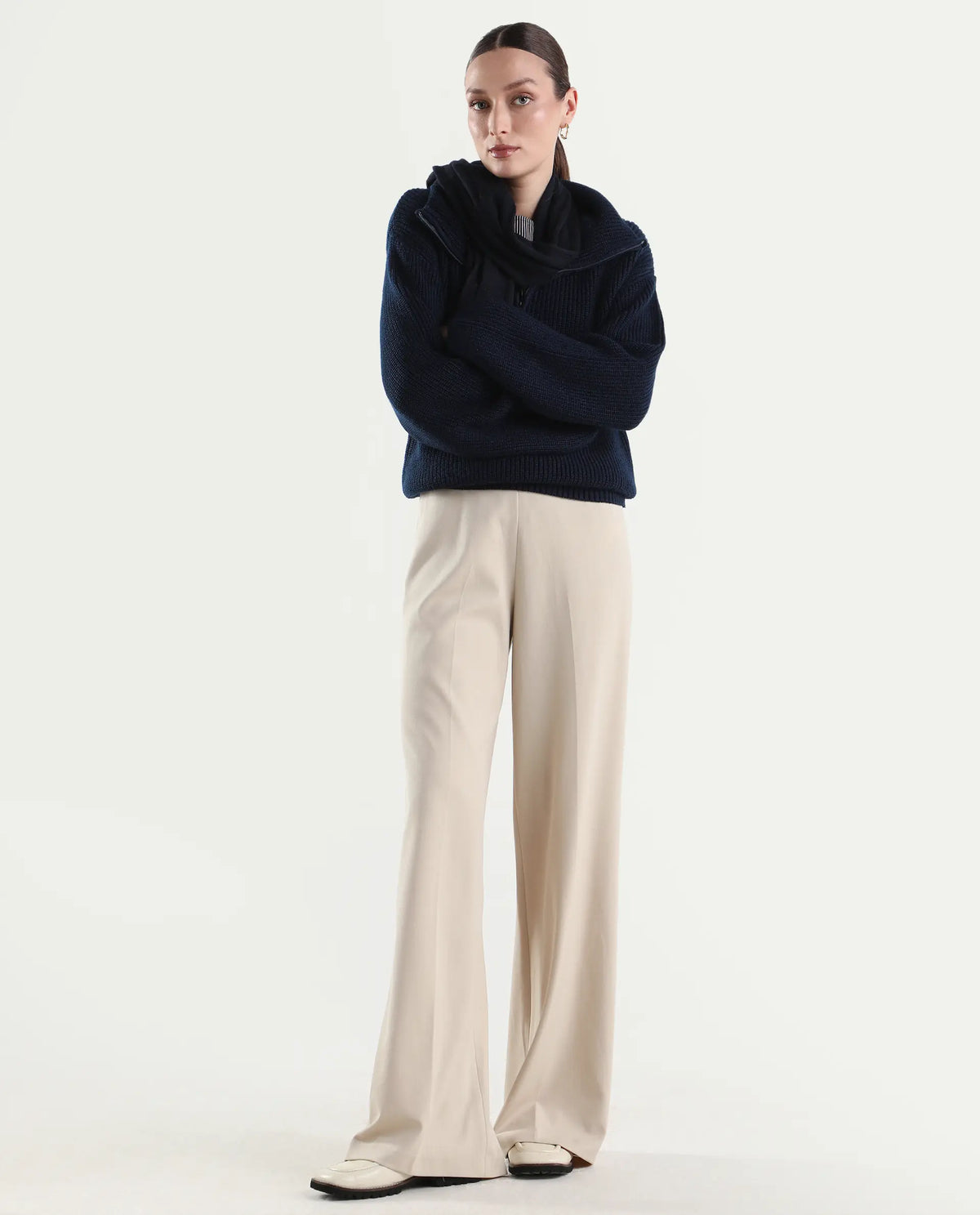 Rareism Women's Widy Beige Viscose Fabric Wide Plain Trouser