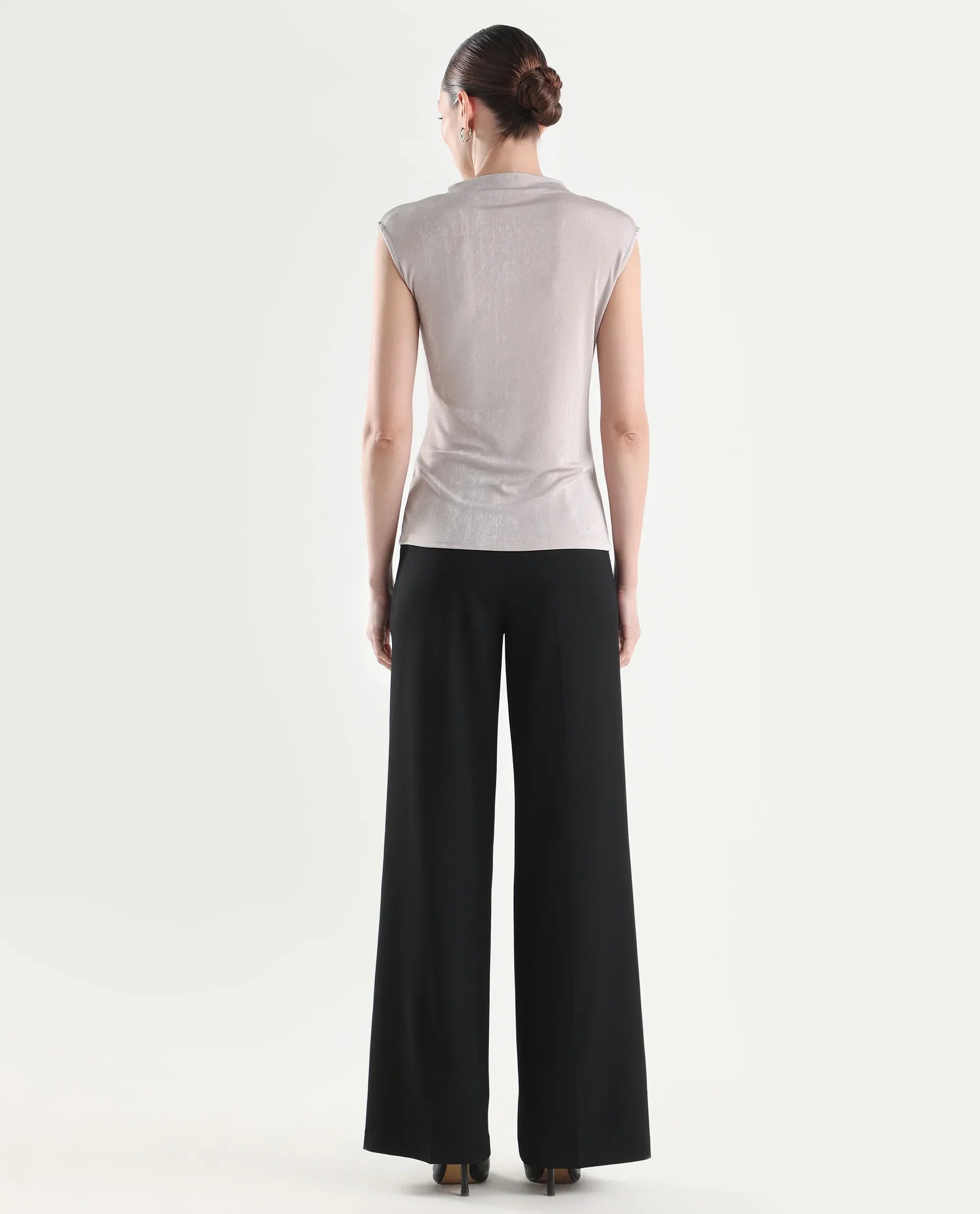 Rareism Women's Widy Black Polyester Blend Wide Plain Trouser