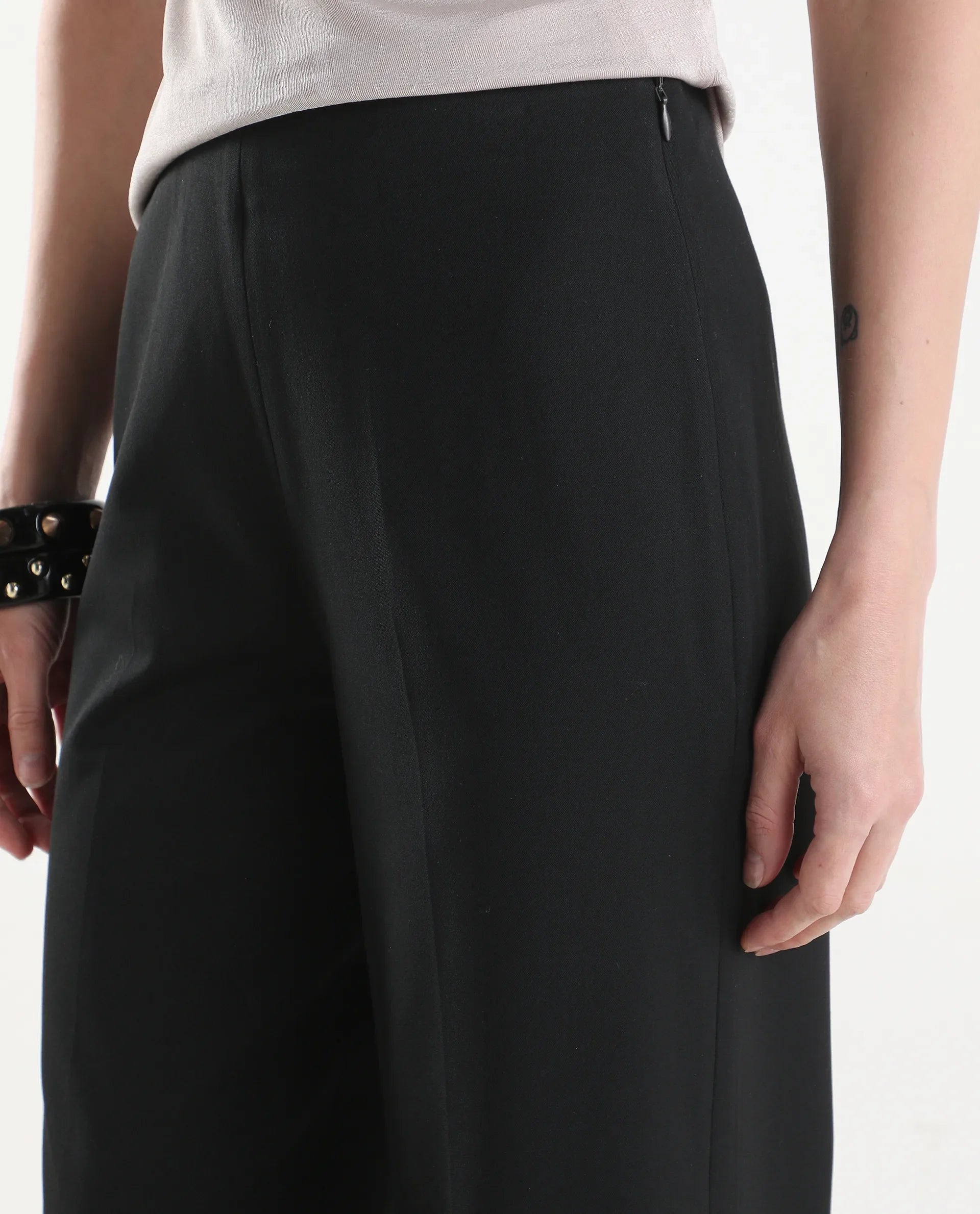Rareism Women's Widy Black Polyester Blend Wide Plain Trouser