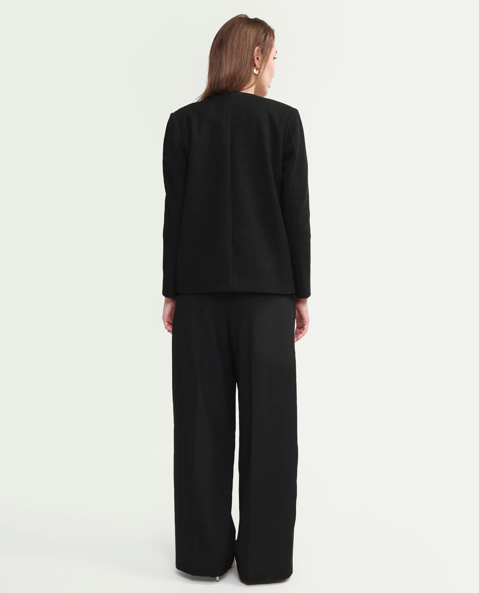 Rareism Women's Celina-B Black Poly Viscose Wide Plain Trouser