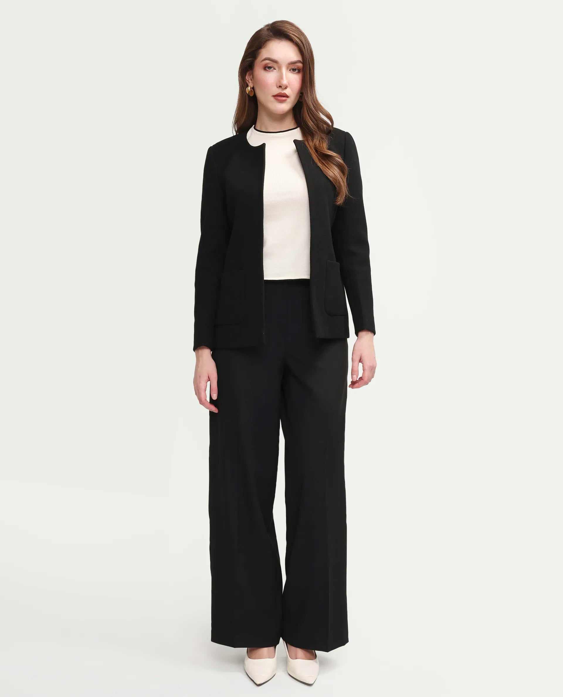 Rareism Women's Celina-B Black Poly Viscose Wide Plain Trouser
