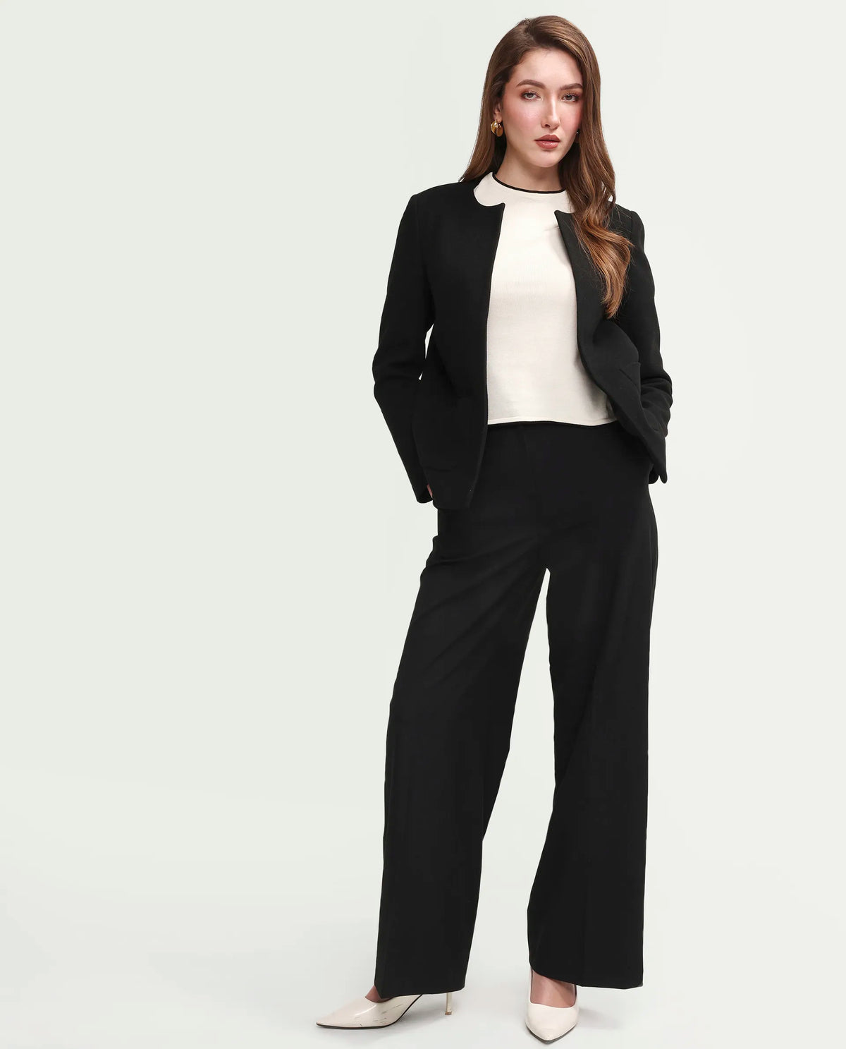 Rareism Women's Celina-B Black Polyester Blend Wide Plain Trouser