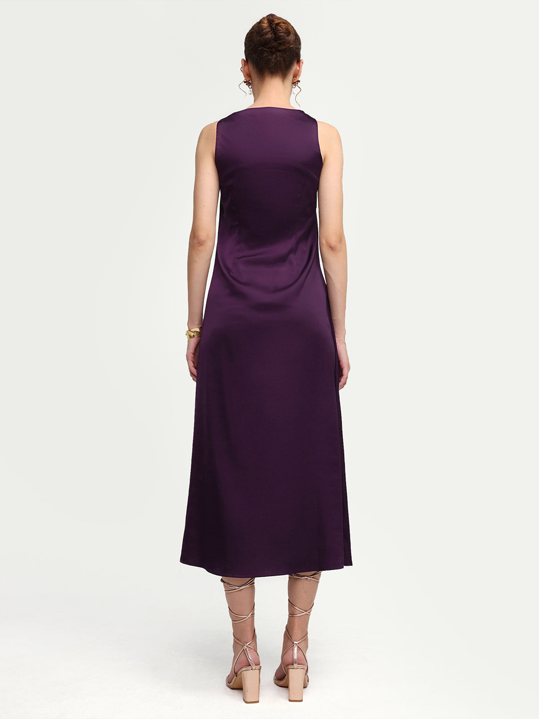 Rareism Women's Addina Purple Polyester Cowl Neck Pull-On Bodycon Plain Dress