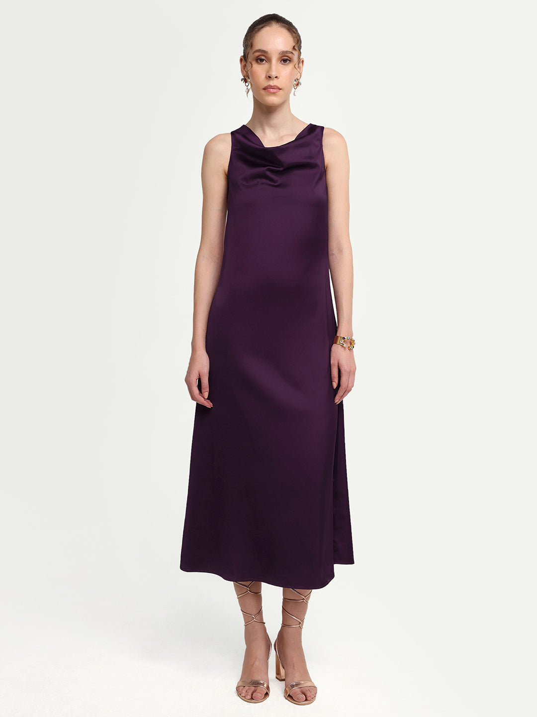 Rareism Women's Addina Purple Polyester Cowl Neck Pull-On Bodycon Plain Dress