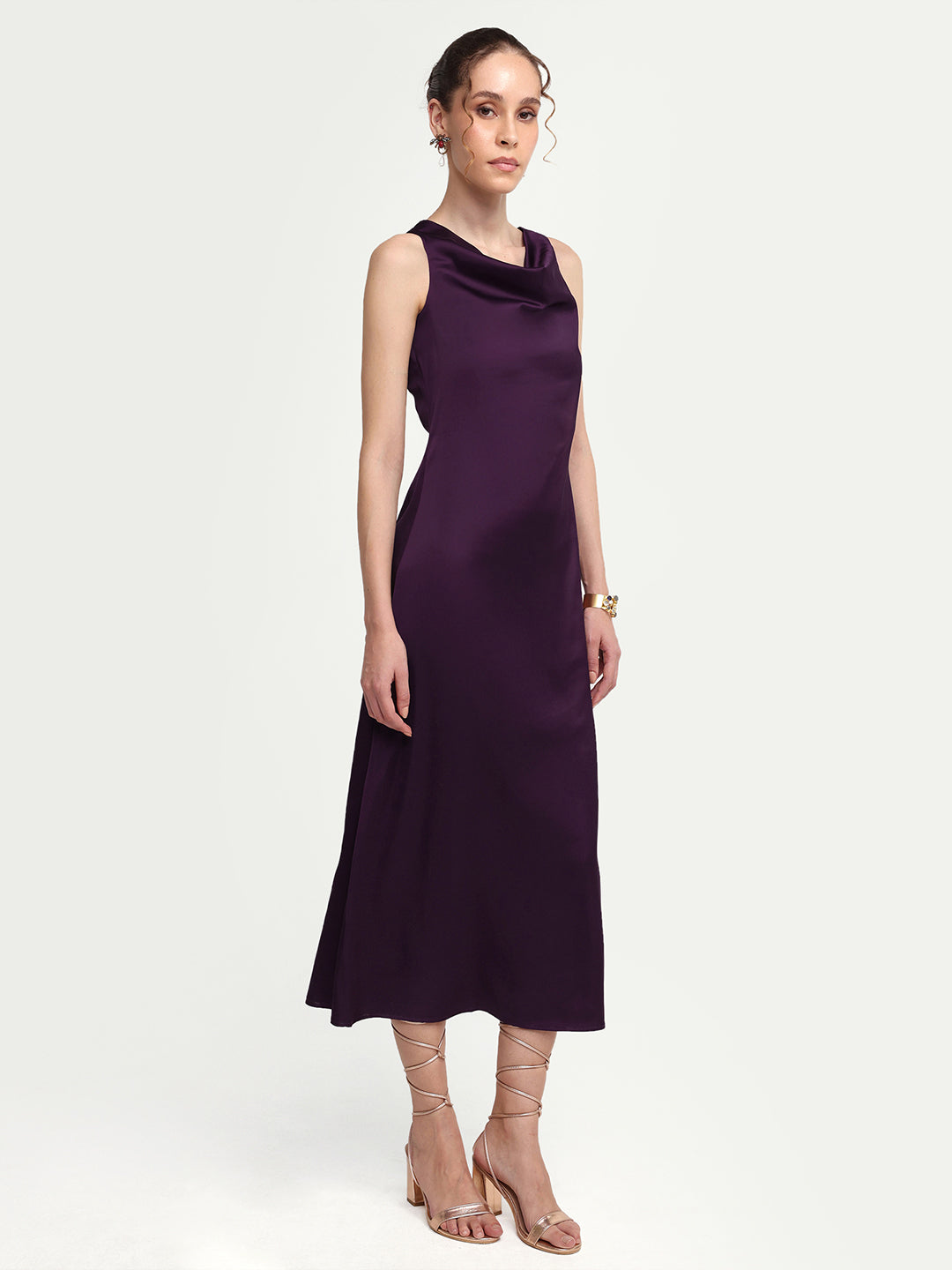 Rareism Women's Addina Purple Polyester Cowl Neck Pull-On Bodycon Plain Dress