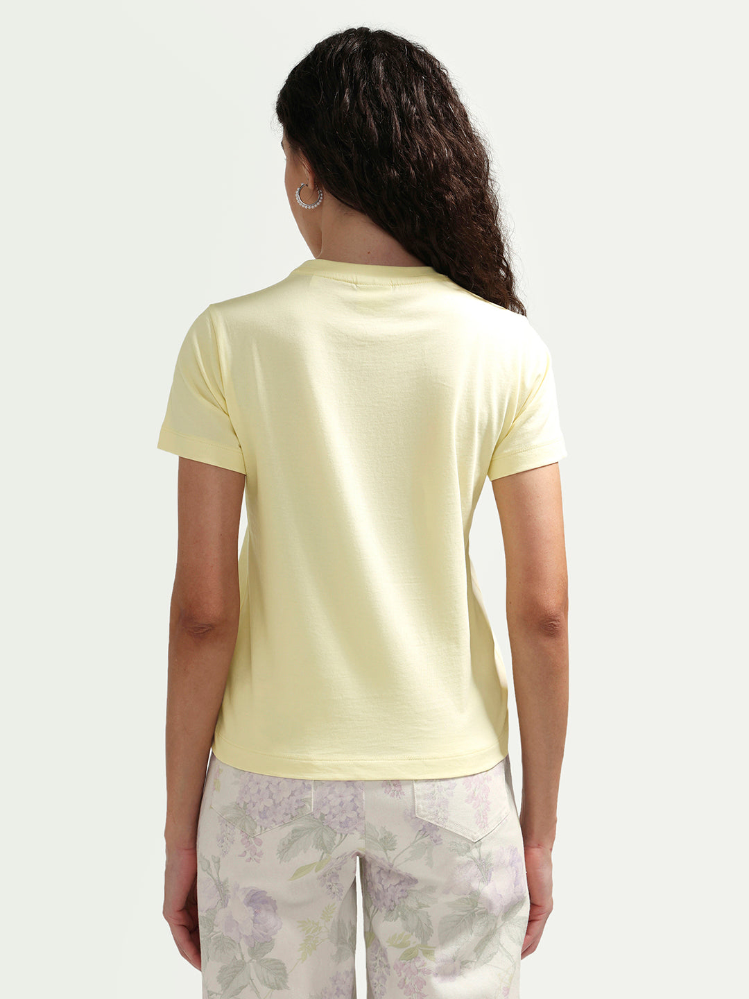 Rareism Women's Zelly Light Yellow Cotton Crew Neck Pull-On Regular Object Print T-Shirt