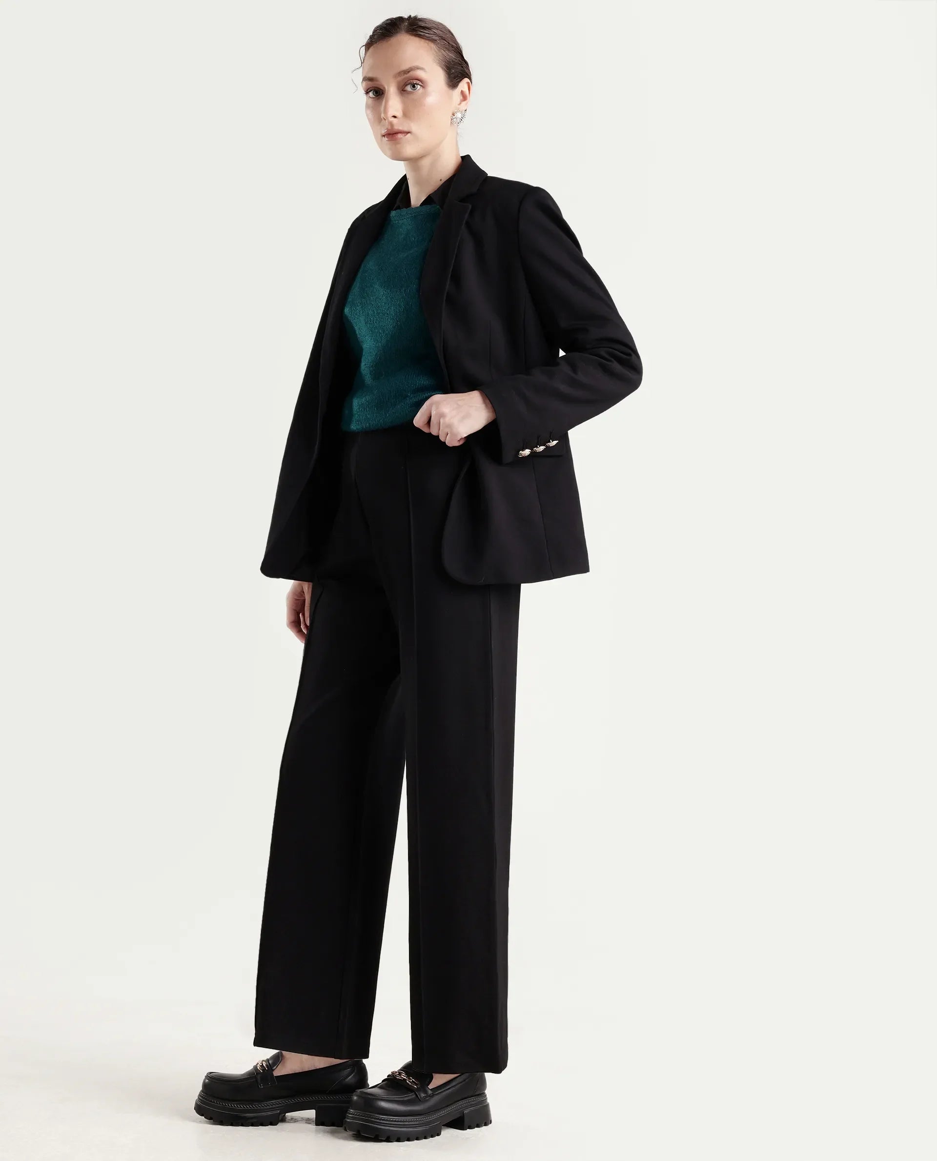 Rareism Women's Jancura-S26 Black Viscose Blend Relaxed Fit Plain Trouser