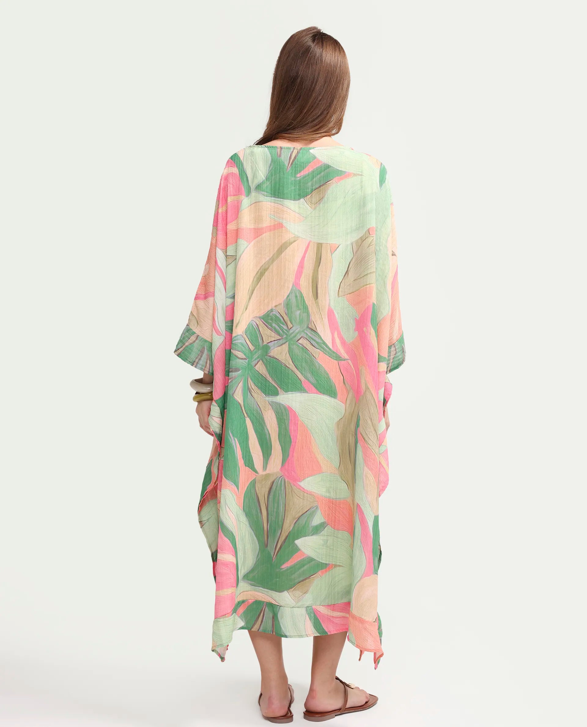 Rareism Women's Hirof Multi Polyester Full Sleeve Crew Neck Kaftan Fit Printed Dress