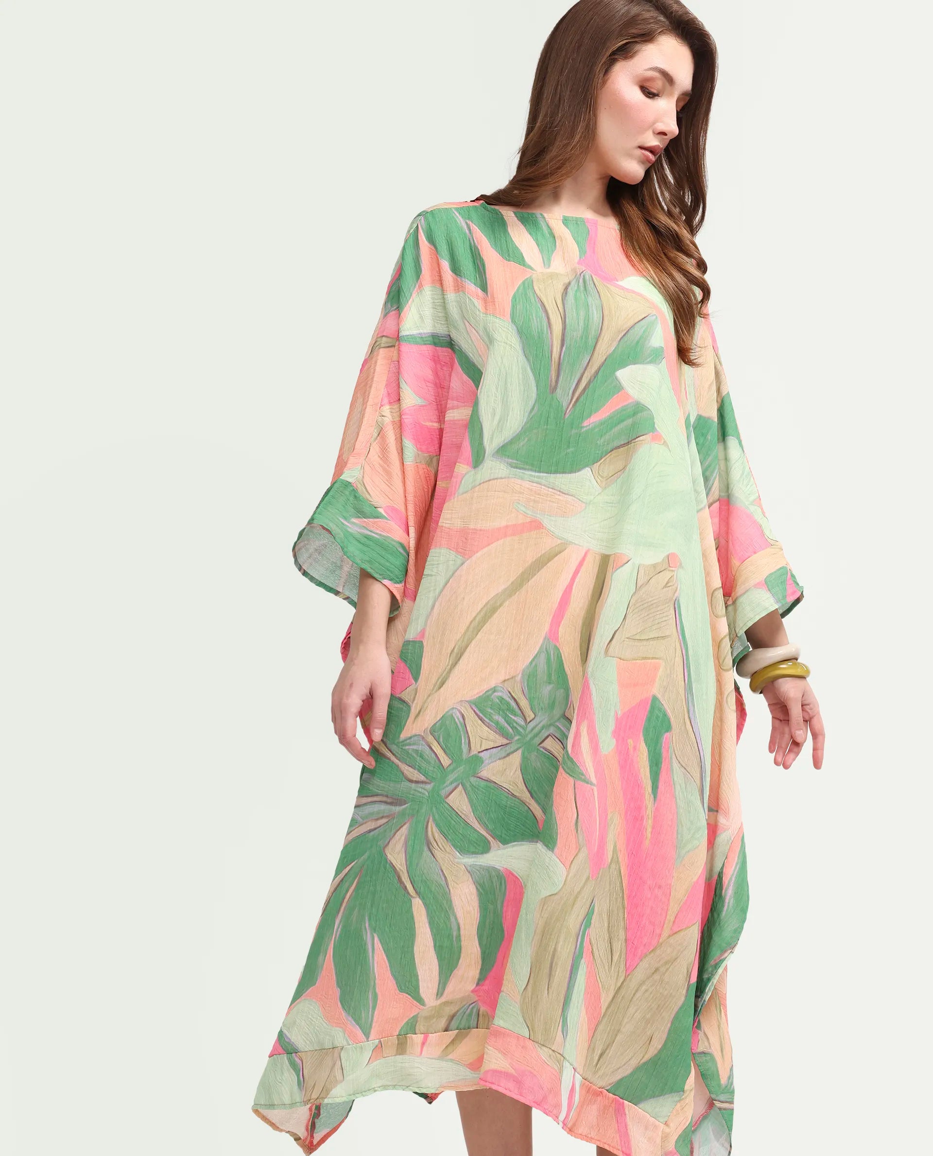 Rareism Women's Hirof Multi Polyester Full Sleeve Crew Neck Kaftan Fit Printed Dress
