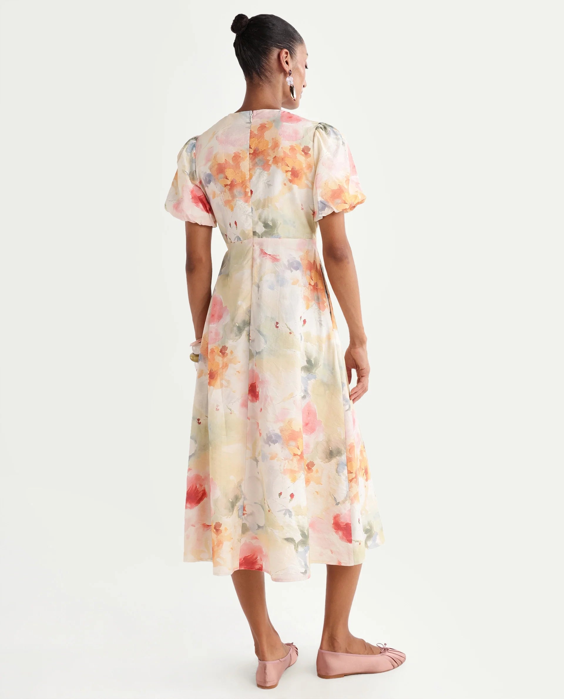 Rareism Women's Hivi Multi Viscose Blend Over Lap Fit And Flare Floral Print Dress