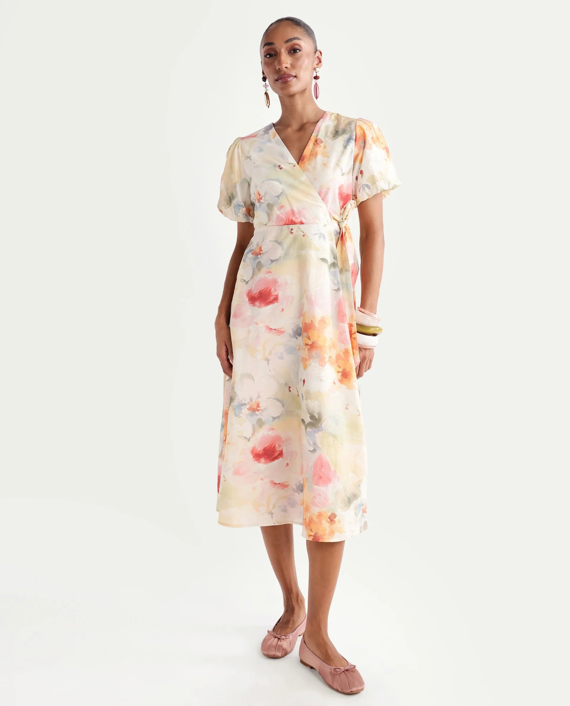 Rareism Women's Hivi Multi Viscose Blend Over Lap Fit And Flare Floral Print Dress