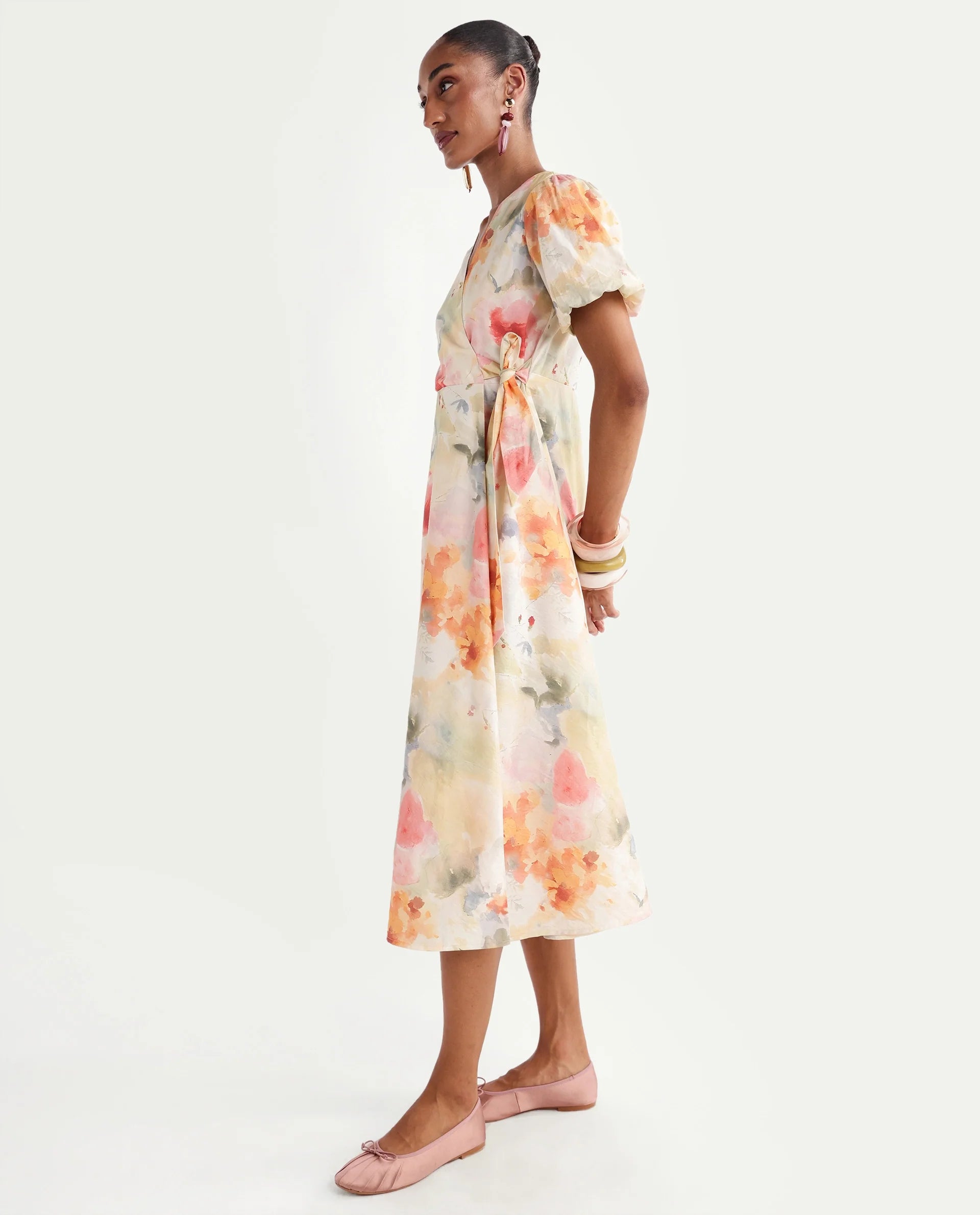 Rareism Women's Hivi Multi Viscose Blend Over Lap Fit And Flare Floral Print Dress
