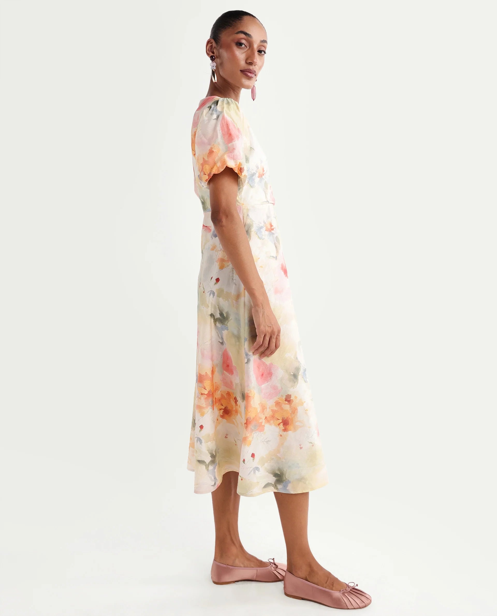 Rareism Women's Hivi Multi Viscose Blend Over Lap Fit And Flare Floral Print Dress