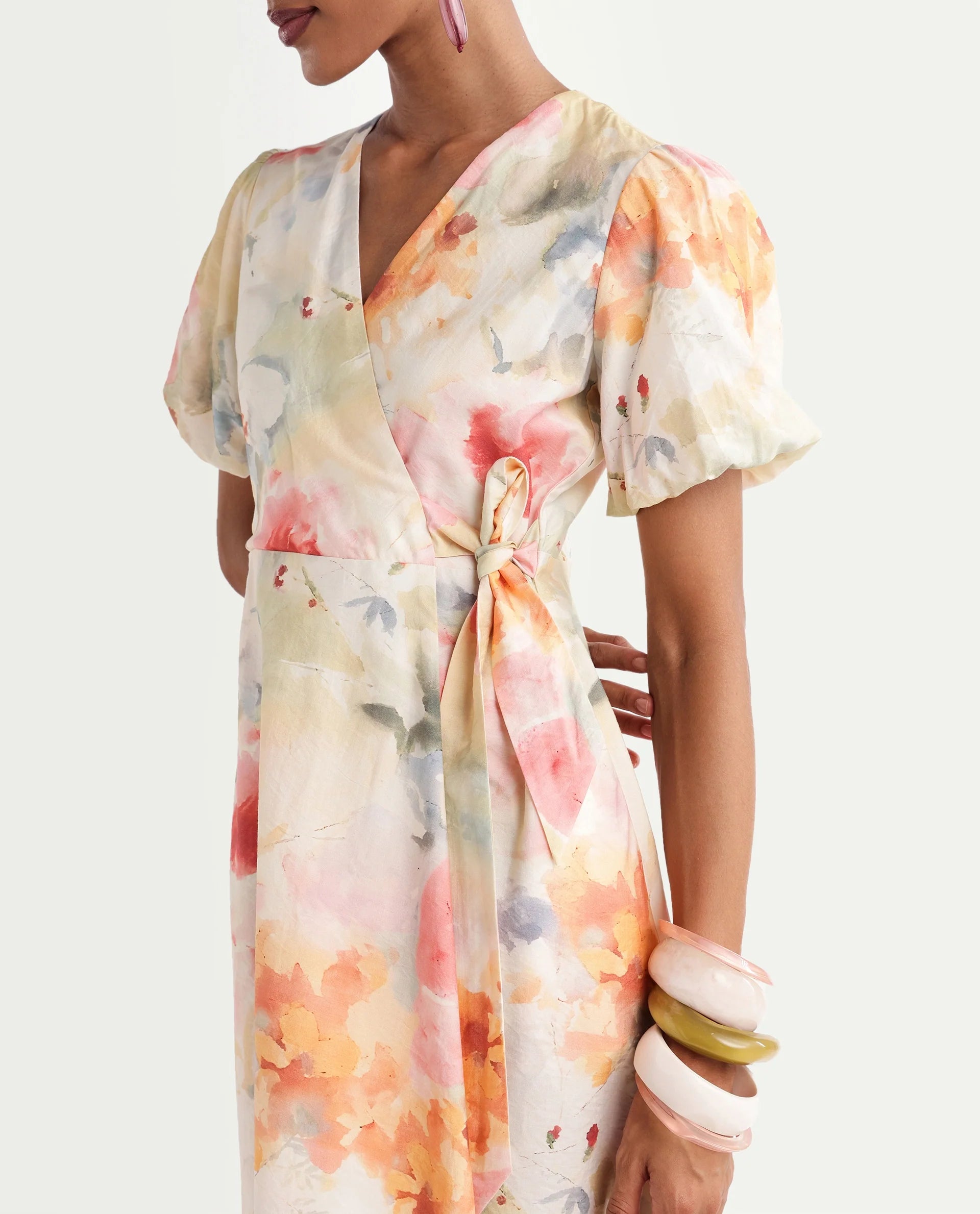 Rareism Women's Hivi Multi Viscose Blend Over Lap Fit And Flare Floral Print Dress