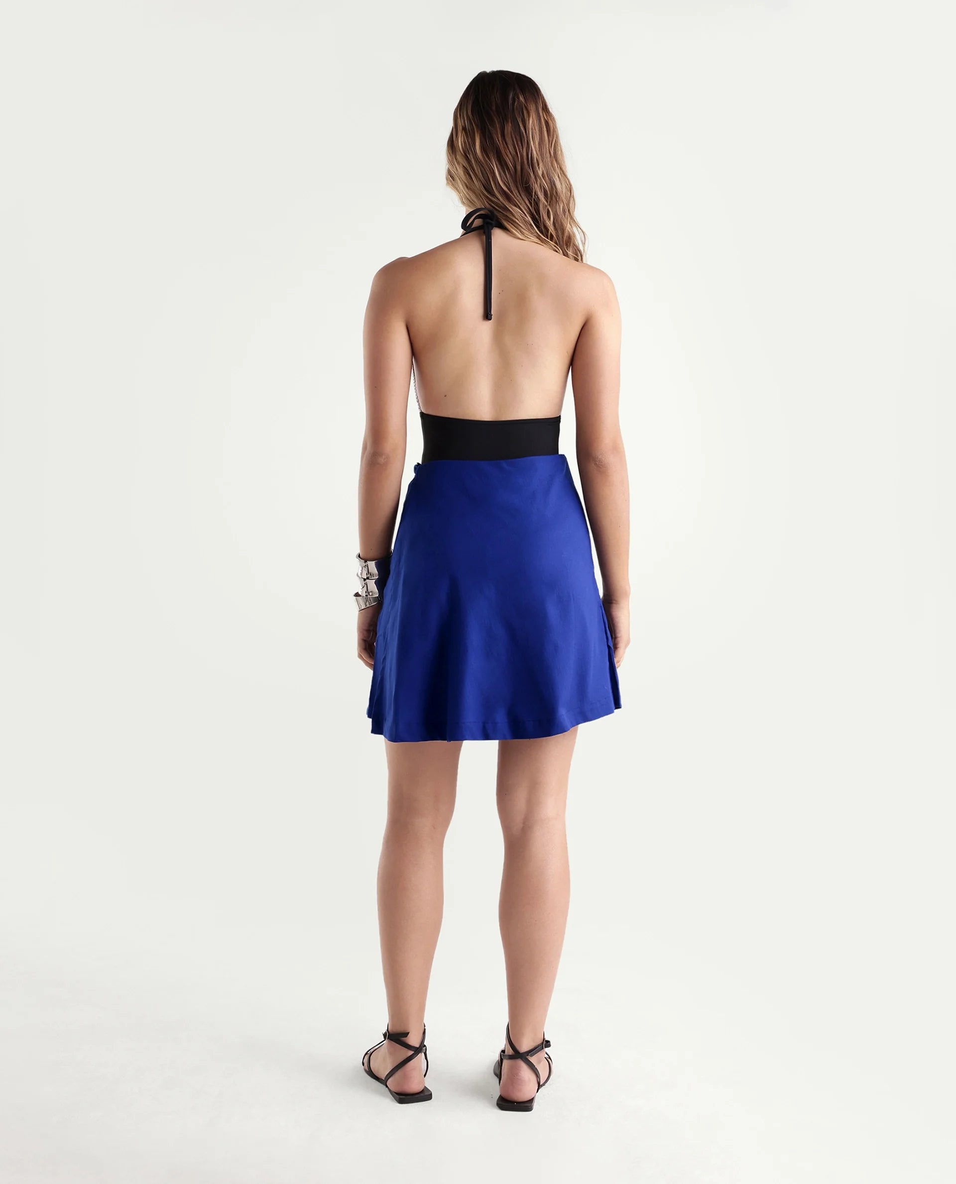 Rareism Women's Karla Navy Cotton Fitted Abstract Print Skirt