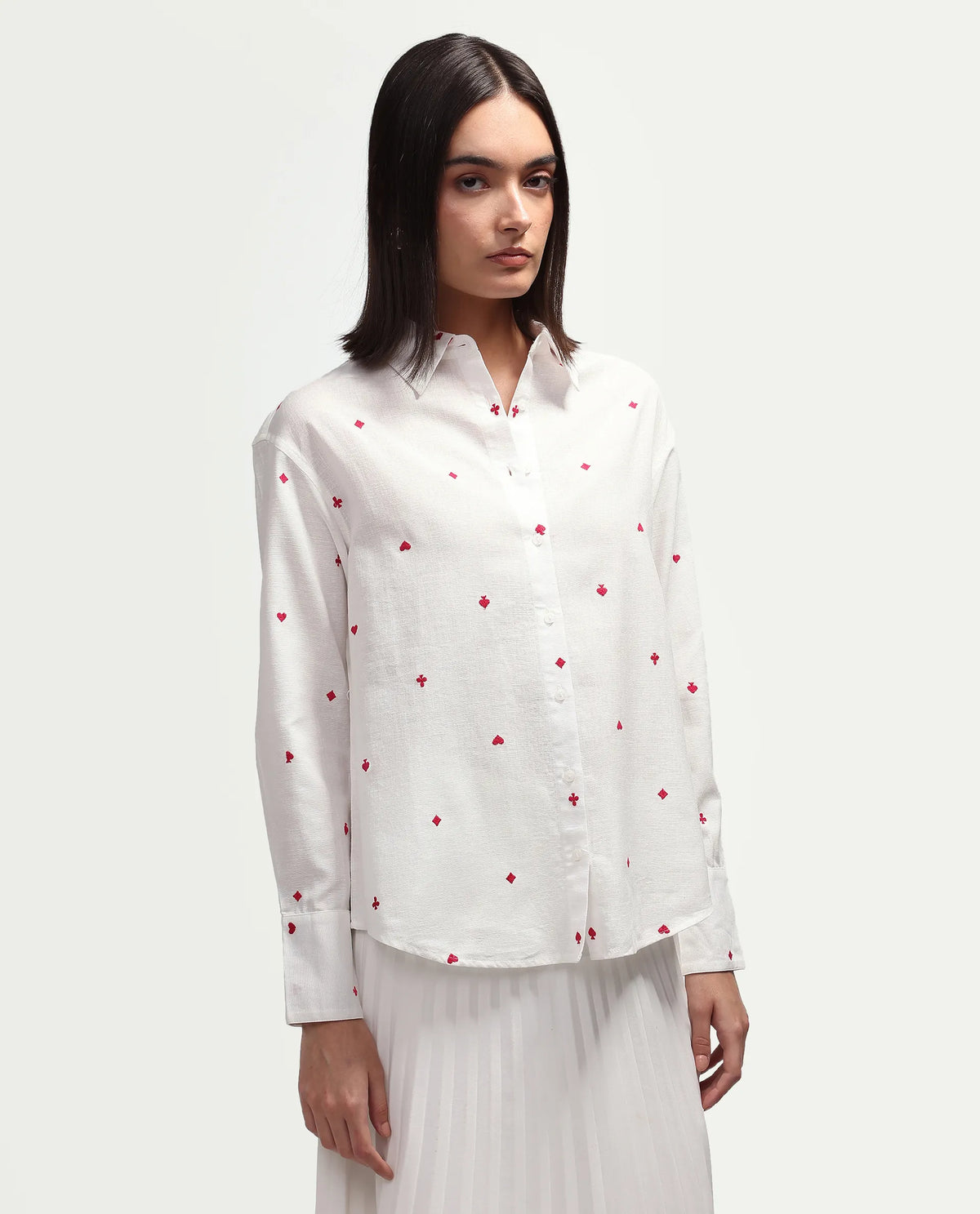 Rareism Women's Melox Off White Cotton Full Sleeve Spread Collar Relaxed Plain Shirt