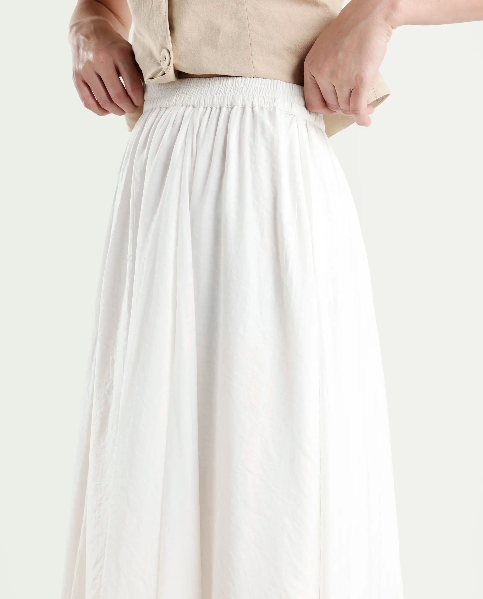 Rareism Women's Misky Off White Viscose Blend A-Line Plain Skirt